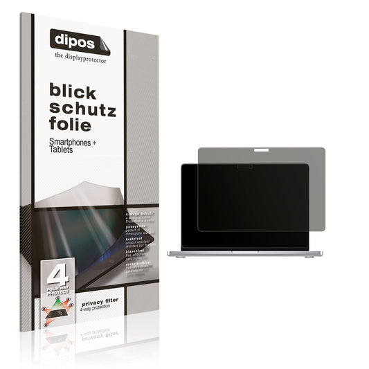 Blickschutzfolie von dipos passend für MacBook Pro M4 16 Zoll 2024, präziser Zuschnitt und blasenfrei montiert