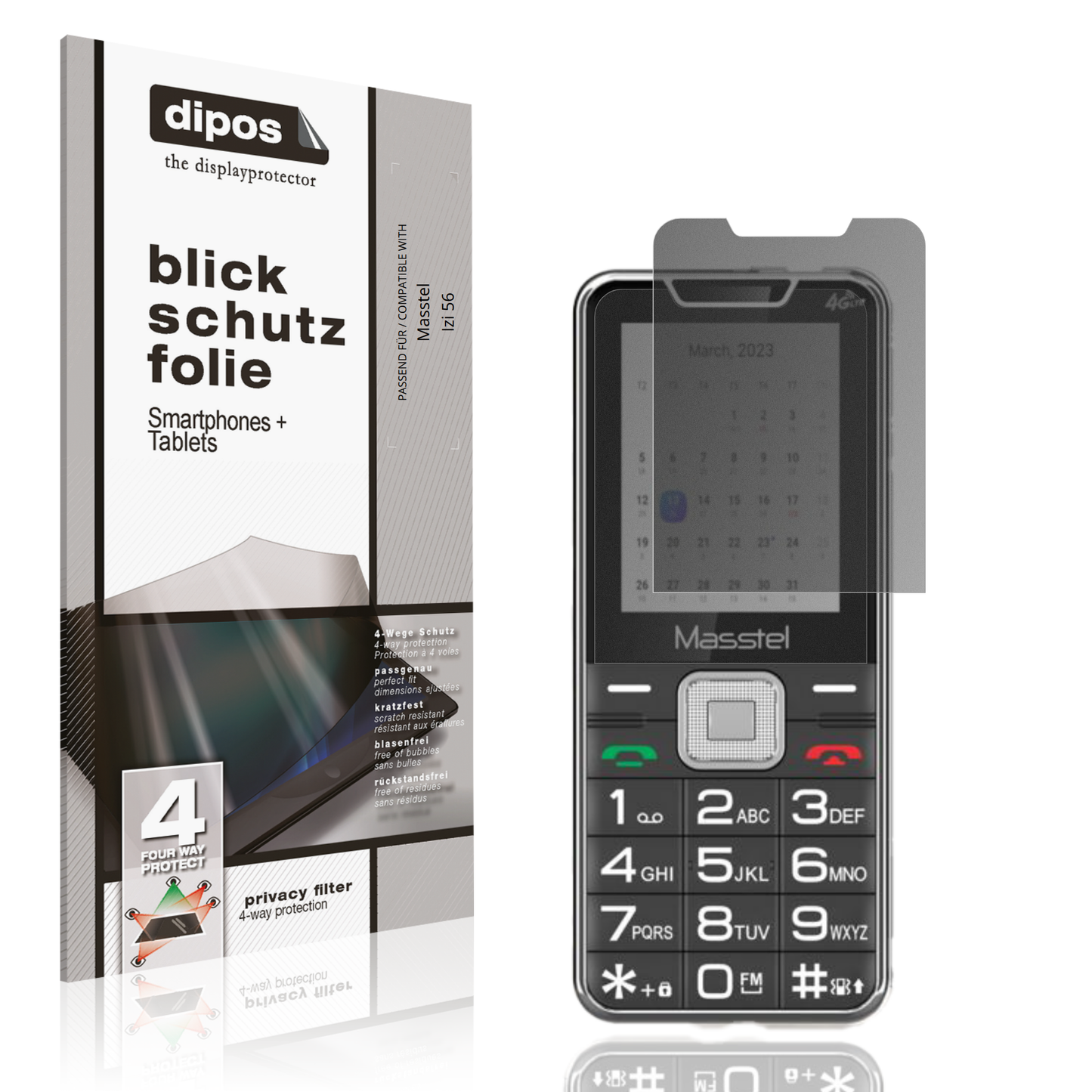 Blickschutzfolie von dipos passend für Masstel Izi 56, präziser Zuschnitt und blasenfrei montiert