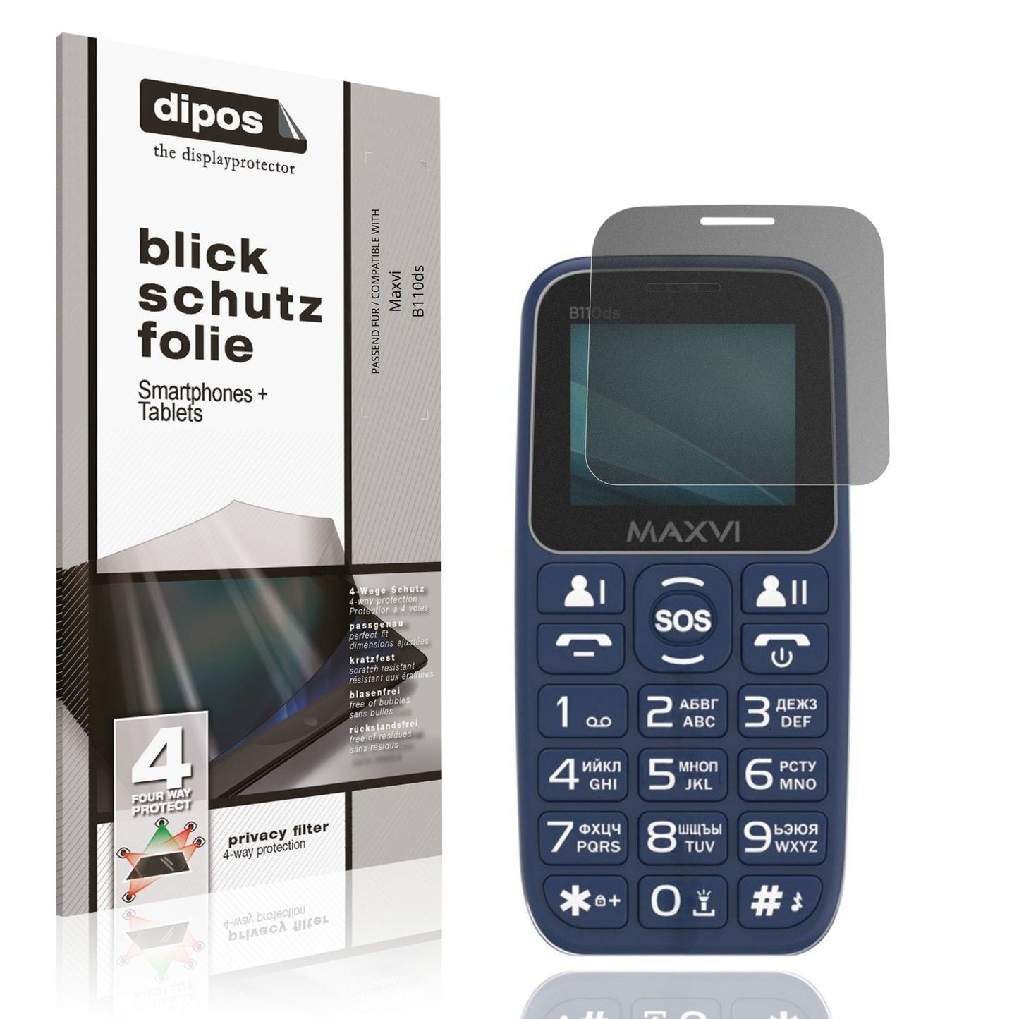 Blickschutzfolie von dipos passend für Maxvi B110ds, präziser Zuschnitt und blasenfrei montiert