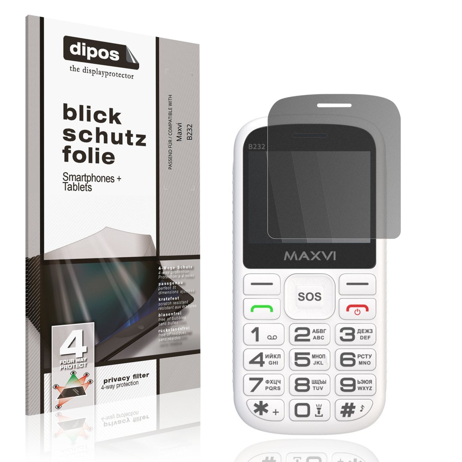 Blickschutzfolie von dipos passend für Maxvi B232, präziser Zuschnitt und blasenfrei montiert