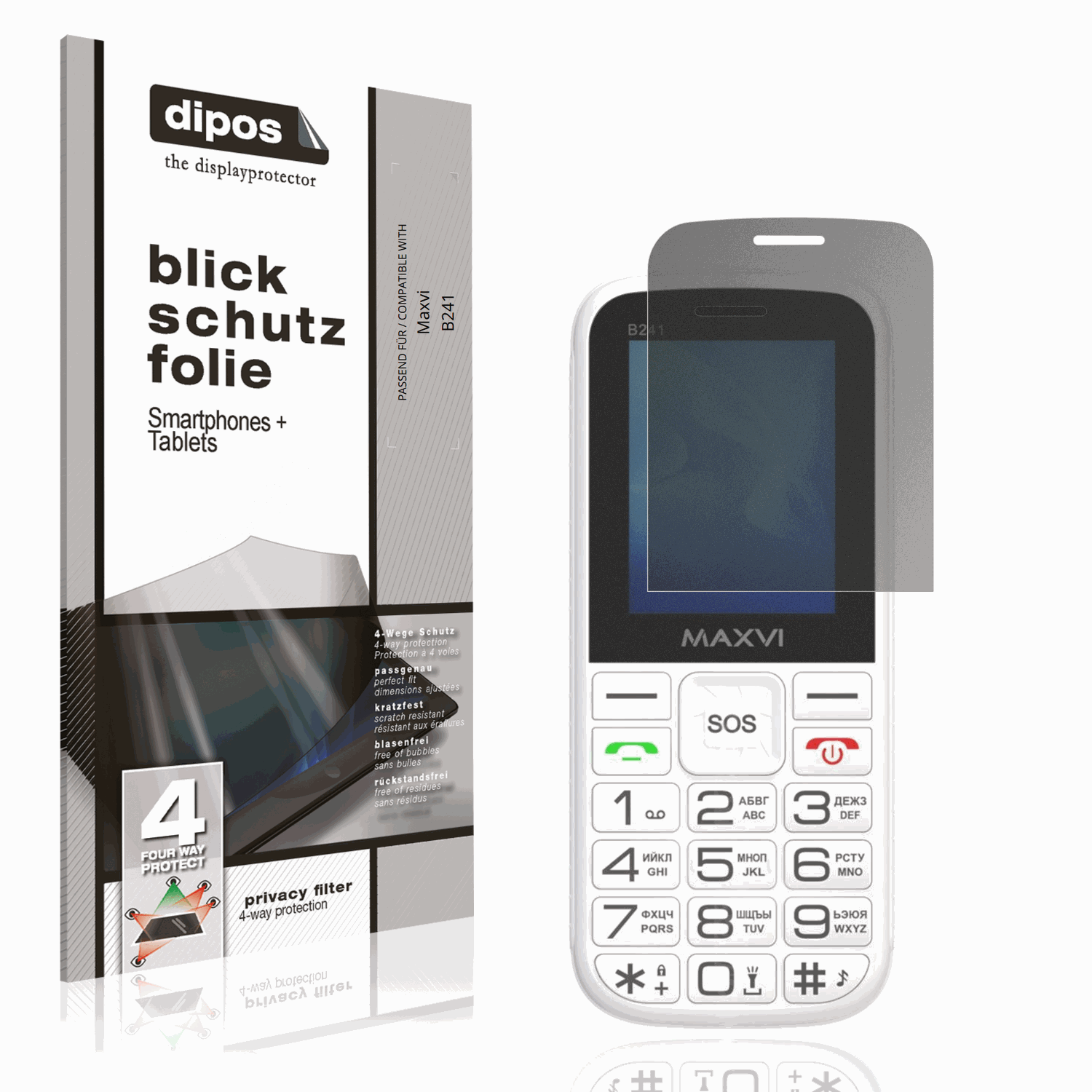 Blickschutzfolie von dipos passend für Maxvi B241, präziser Zuschnitt und blasenfrei montiert