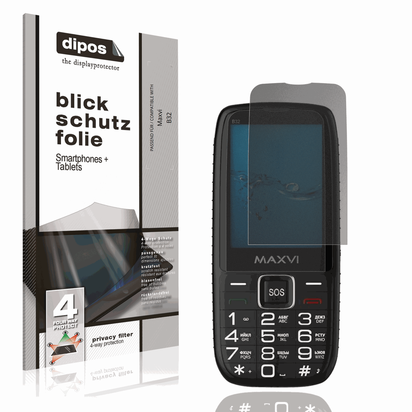 Blickschutzfolie von dipos passend für Maxvi B32, präziser Zuschnitt und blasenfrei montiert