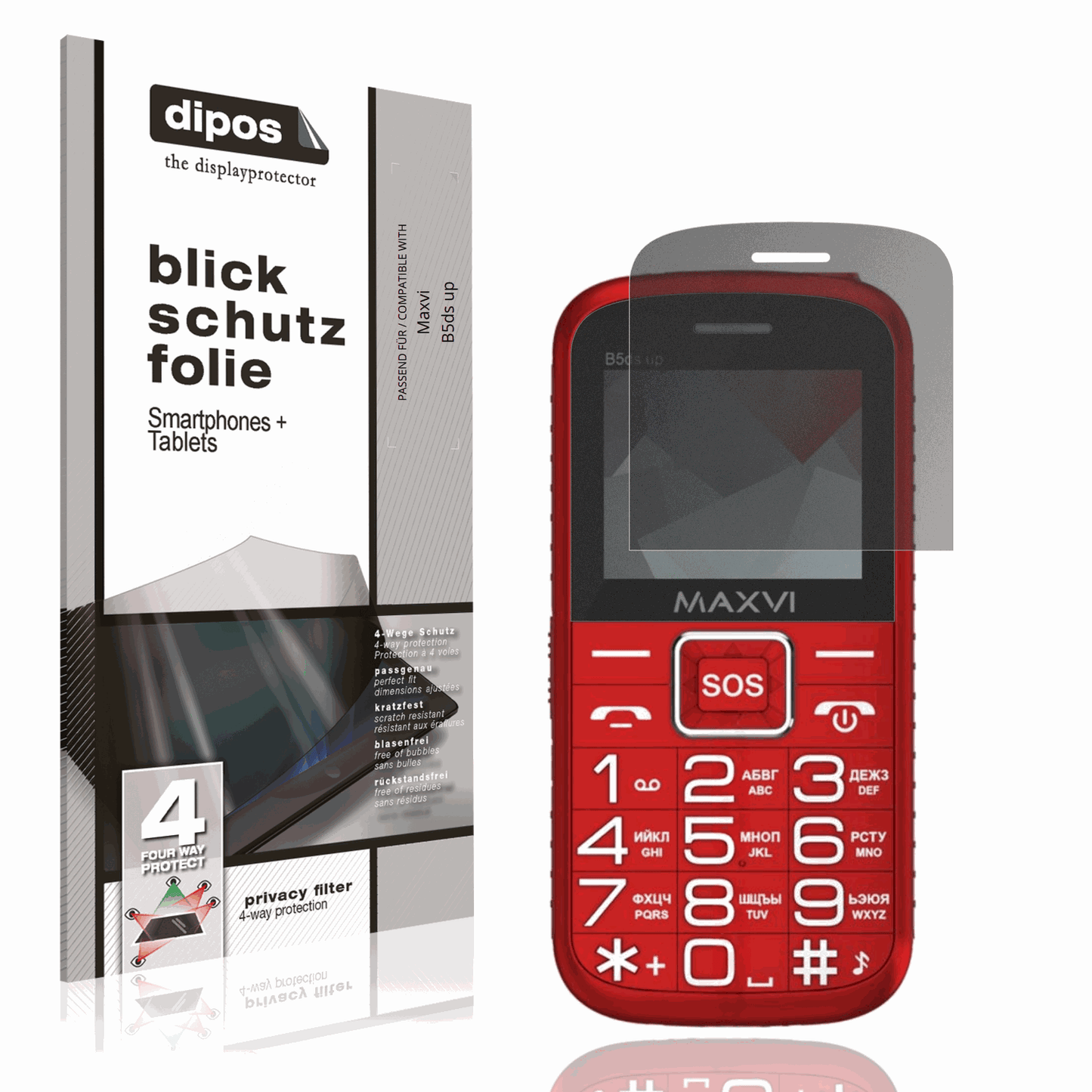 Blickschutzfolie von dipos passend für Maxvi B5ds up, präziser Zuschnitt und blasenfrei montiert