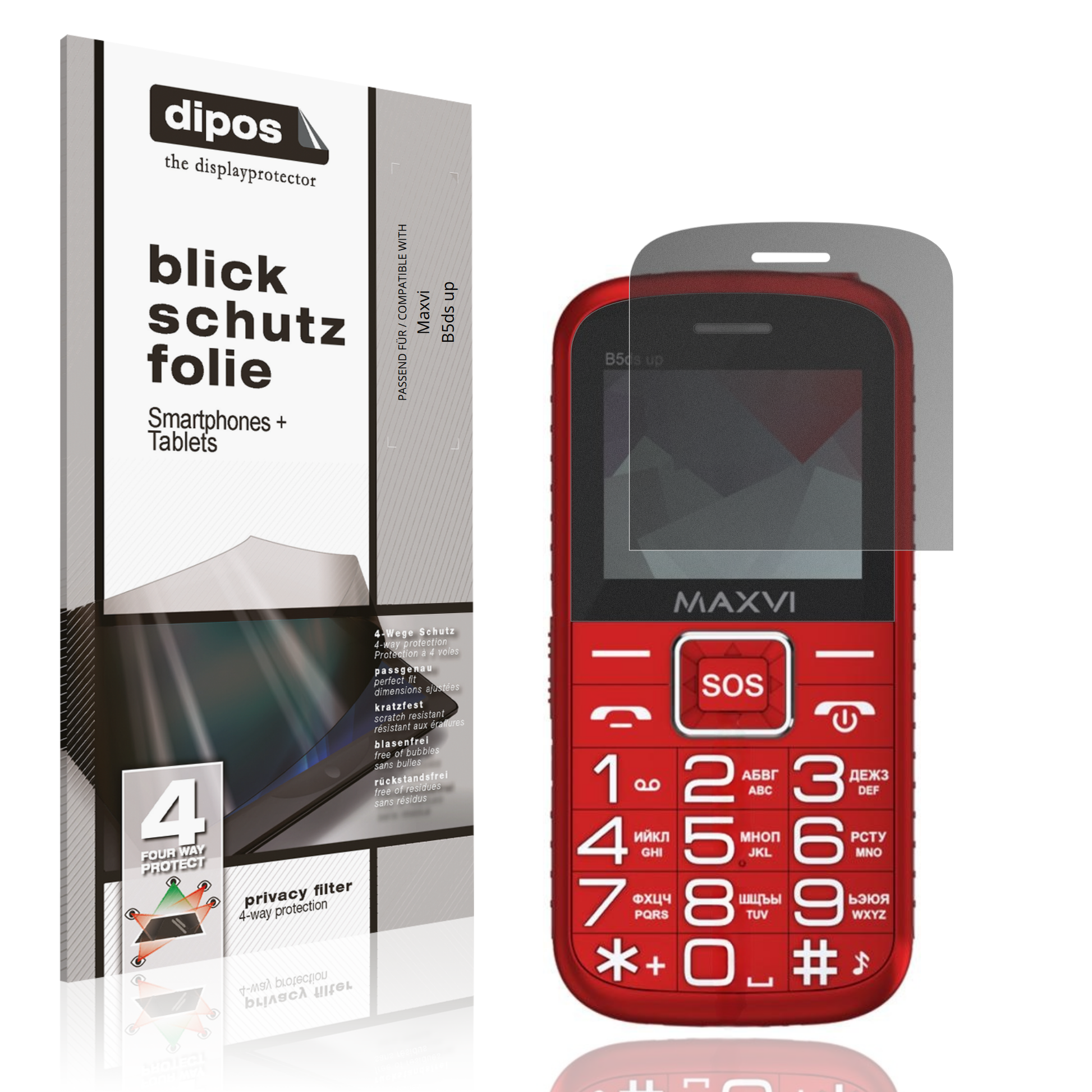 Blickschutzfolie von dipos passend für Maxvi B5ds up, präziser Zuschnitt und blasenfrei montiert