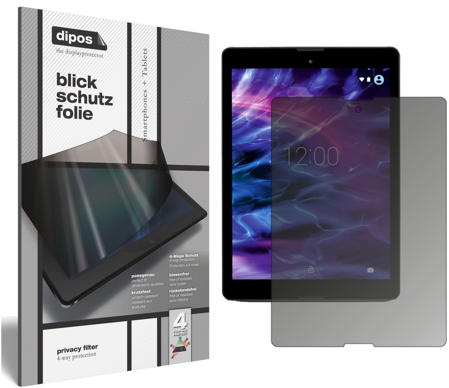 Blickschutzfolie von dipos passend für Medion Lifetab P9702, präziser Zuschnitt und blasenfrei montiert
