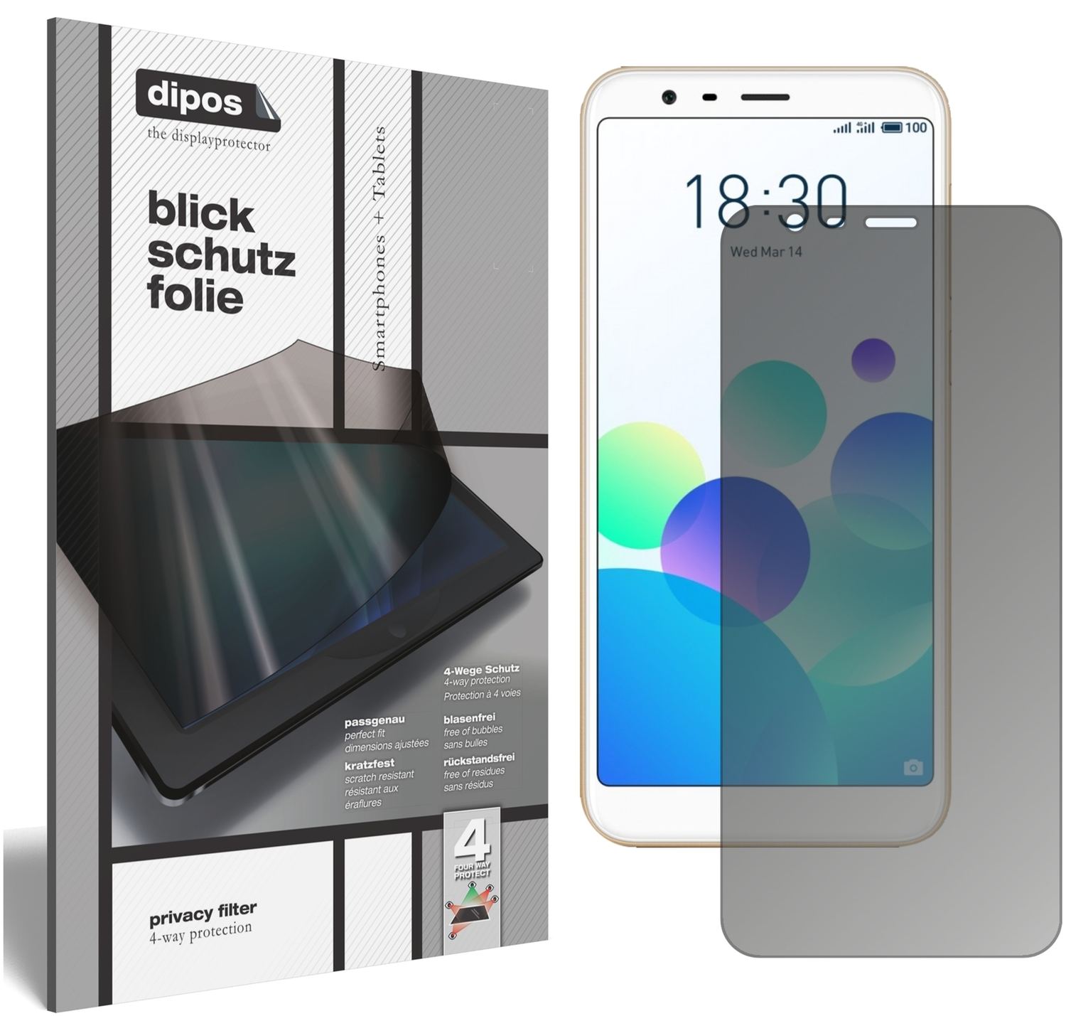 Blickschutzfolie von dipos passend für Meizu M8C, präziser Zuschnitt und blasenfrei montiert