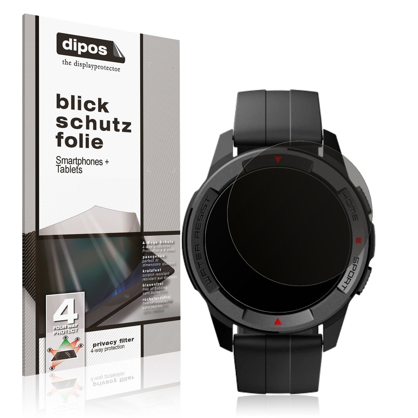 Blickschutzfolie von dipos passend für Mibro Watch X1, präziser Zuschnitt und blasenfrei montiert