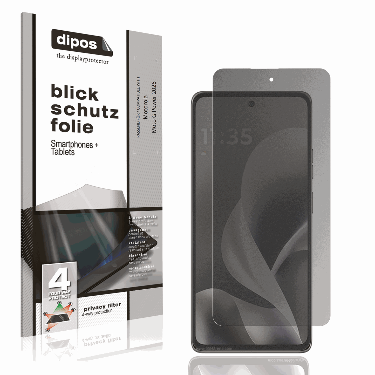 Blickschutzfolie von dipos passend f�r Motorola Moto G Power 2026, pr�ziser Zuschnitt und blasenfrei montiert