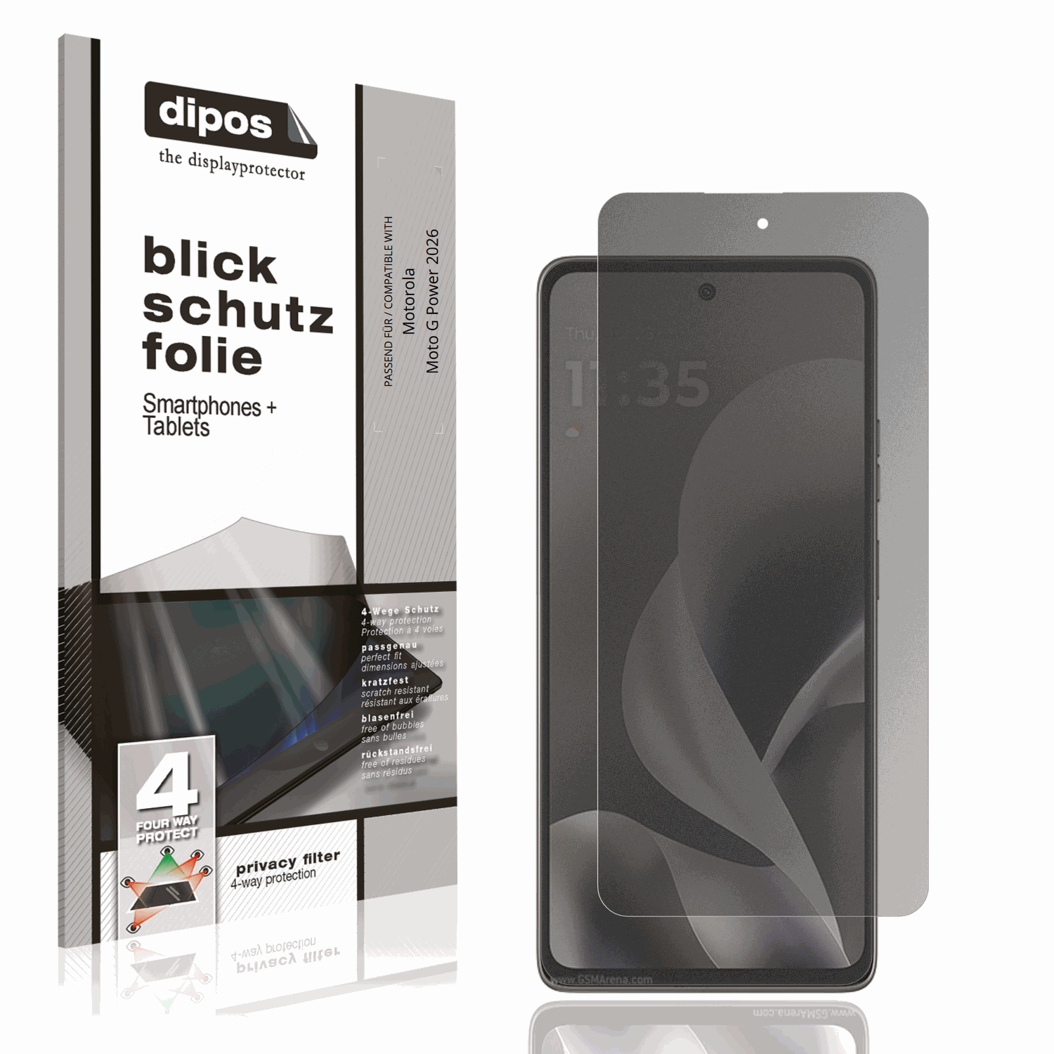 Blickschutzfolie von dipos passend f�r Motorola Moto G Power 2026, pr�ziser Zuschnitt und blasenfrei montiert