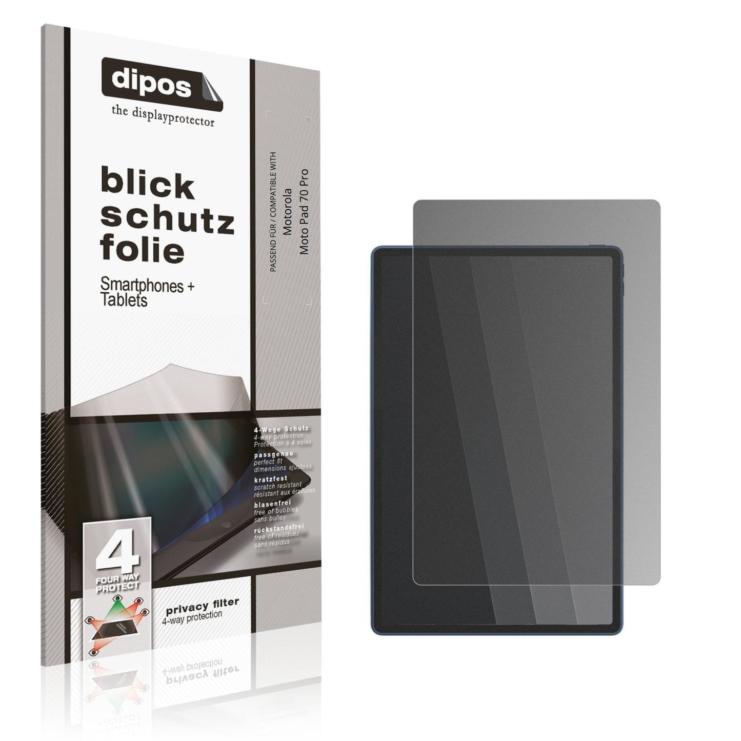 Blickschutzfolie von dipos passend für Motorola Moto Pad 70 Pro, präziser Zuschnitt und blasenfrei montiert