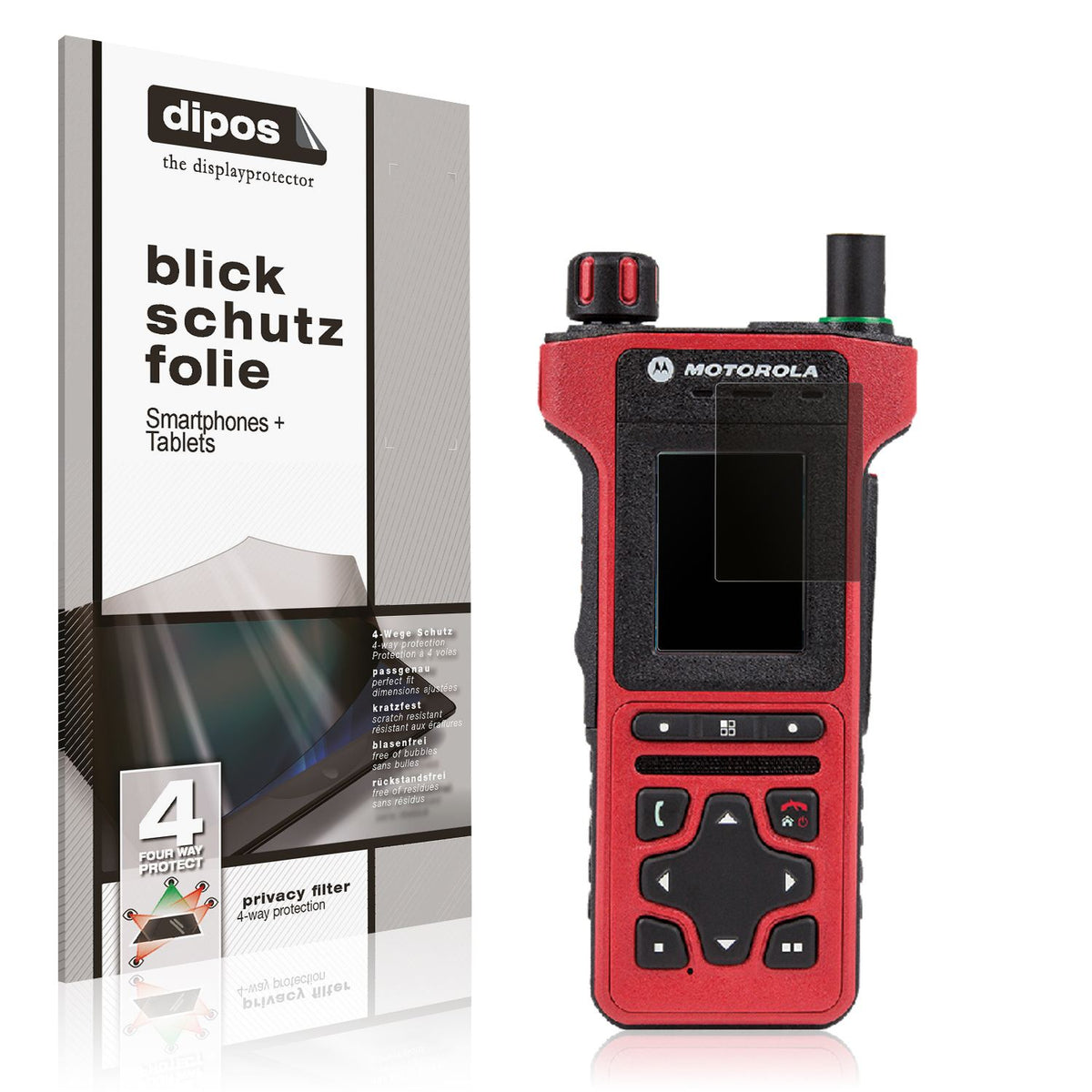 Blickschutzfolie von dipos passend für Motorola MTP8500Ex, präziser Zuschnitt und blasenfrei montiert