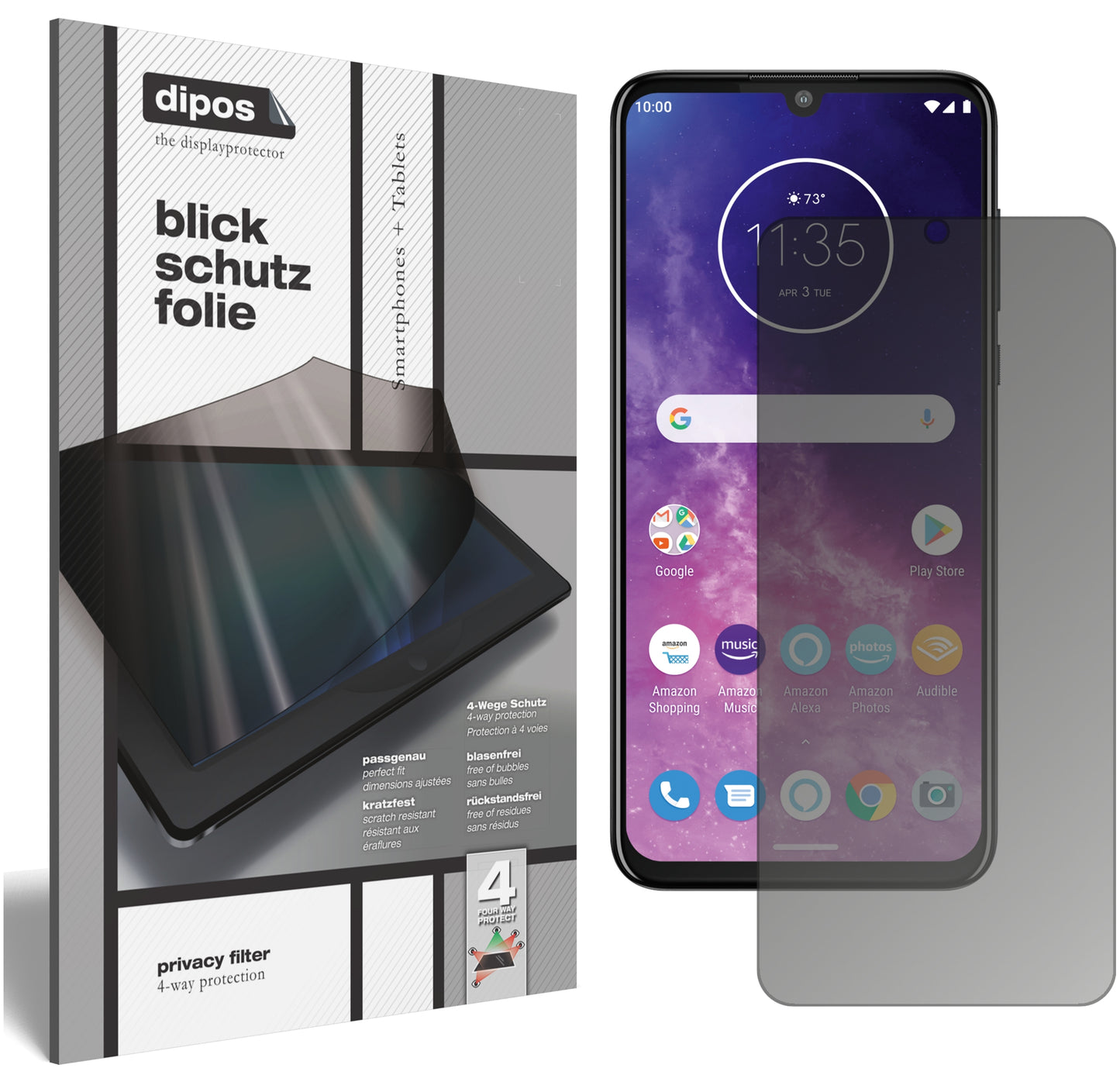 Blickschutzfolie von dipos passend für Motorola One Zoom, präziser Zuschnitt und blasenfrei montiert