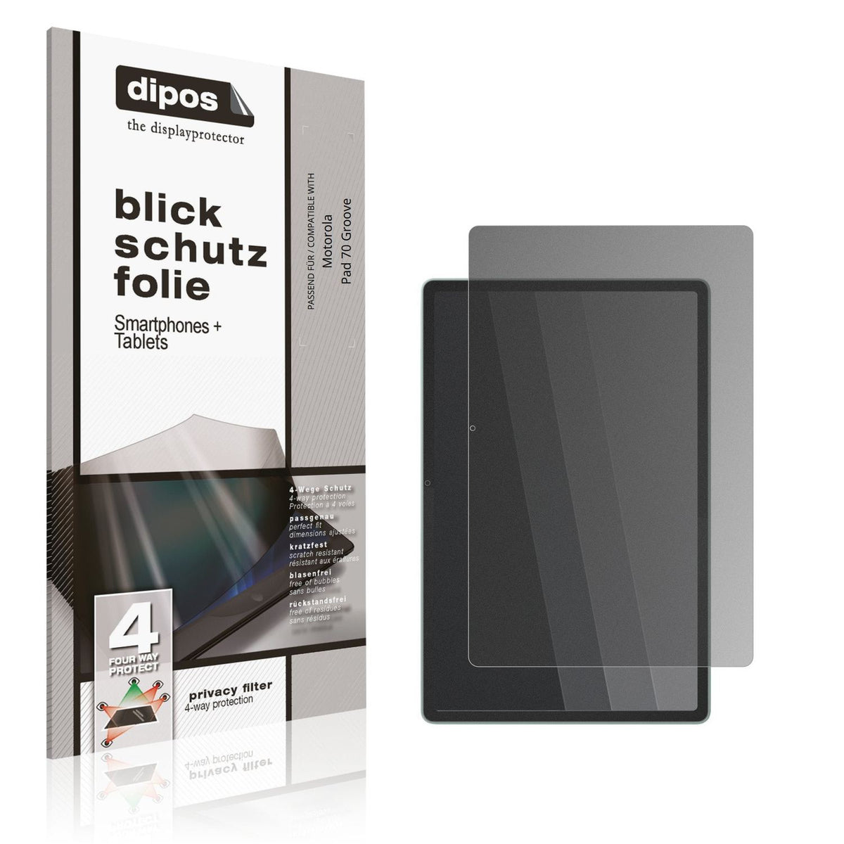Blickschutzfolie von dipos passend für Motorola Pad 70 Groove, präziser Zuschnitt und blasenfrei montiert