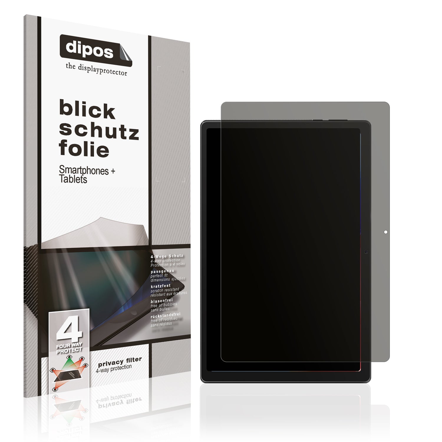 Blickschutzfolie von dipos passend für Mouikei Tablet 10 Zoll, präziser Zuschnitt und blasenfrei montiert