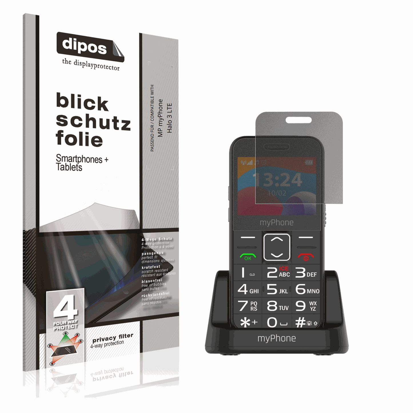 Blickschutzfolie von dipos passend für MP myPhone Halo 3 LTE, präziser Zuschnitt und blasenfrei montiert