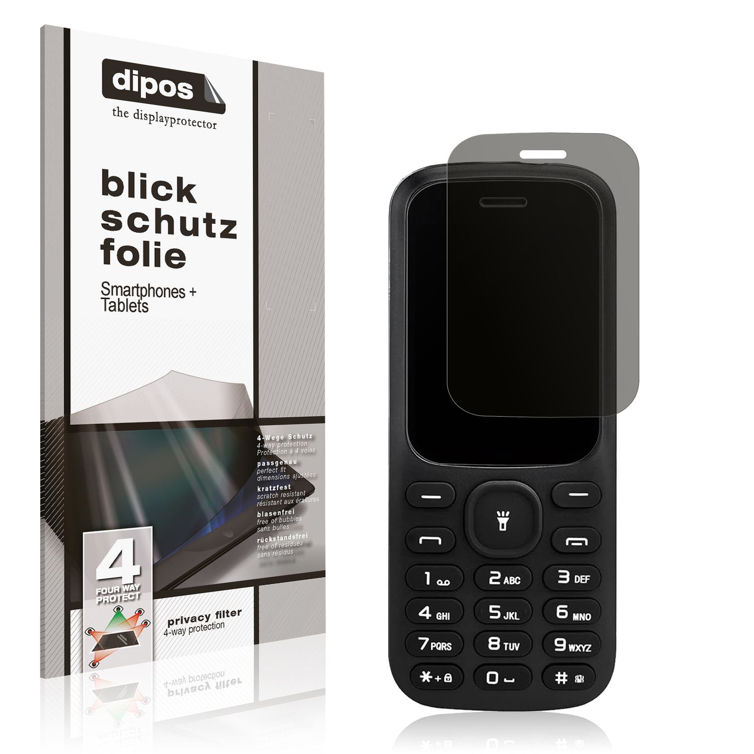 Blickschutzfolie von dipos passend für mpTech myPhone Fusion 059029-83617, präziser Zuschnitt und blasenfrei montiert