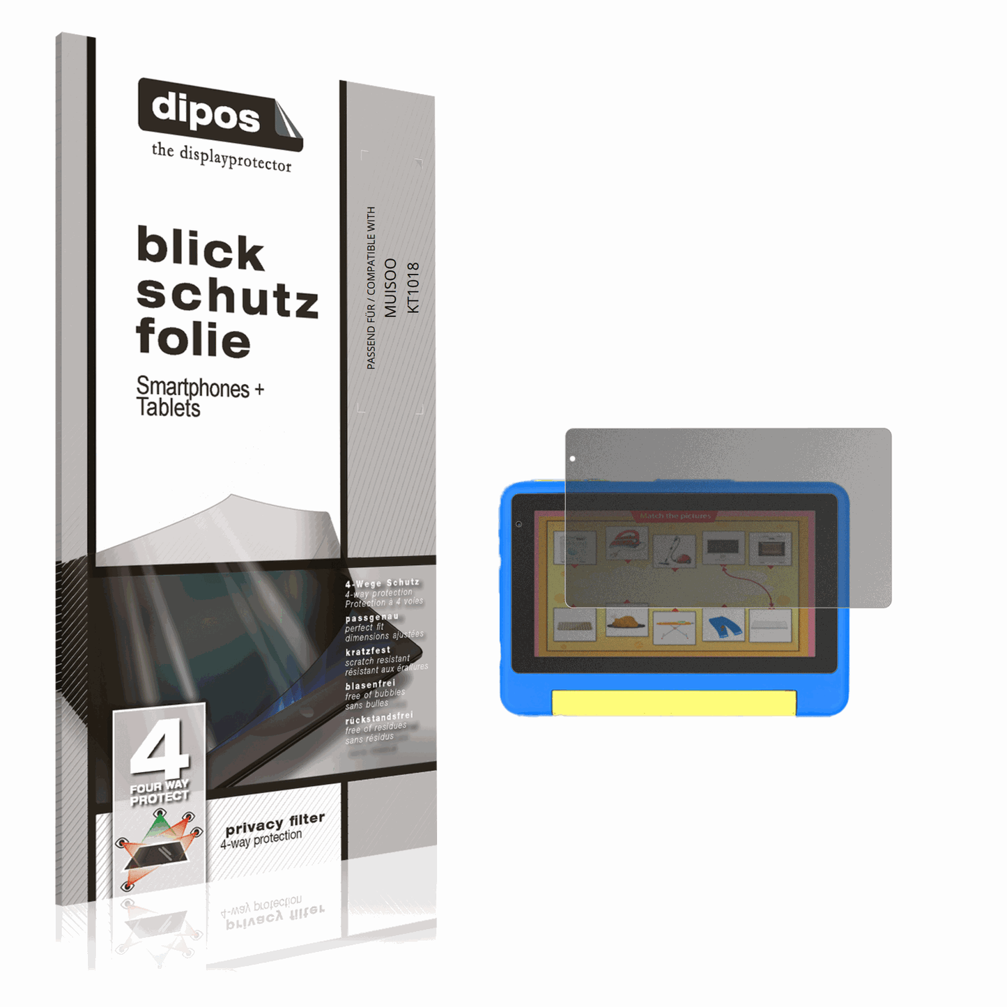 Blickschutzfolie von dipos passend für MUISOO KT1018, präziser Zuschnitt und blasenfrei montiert