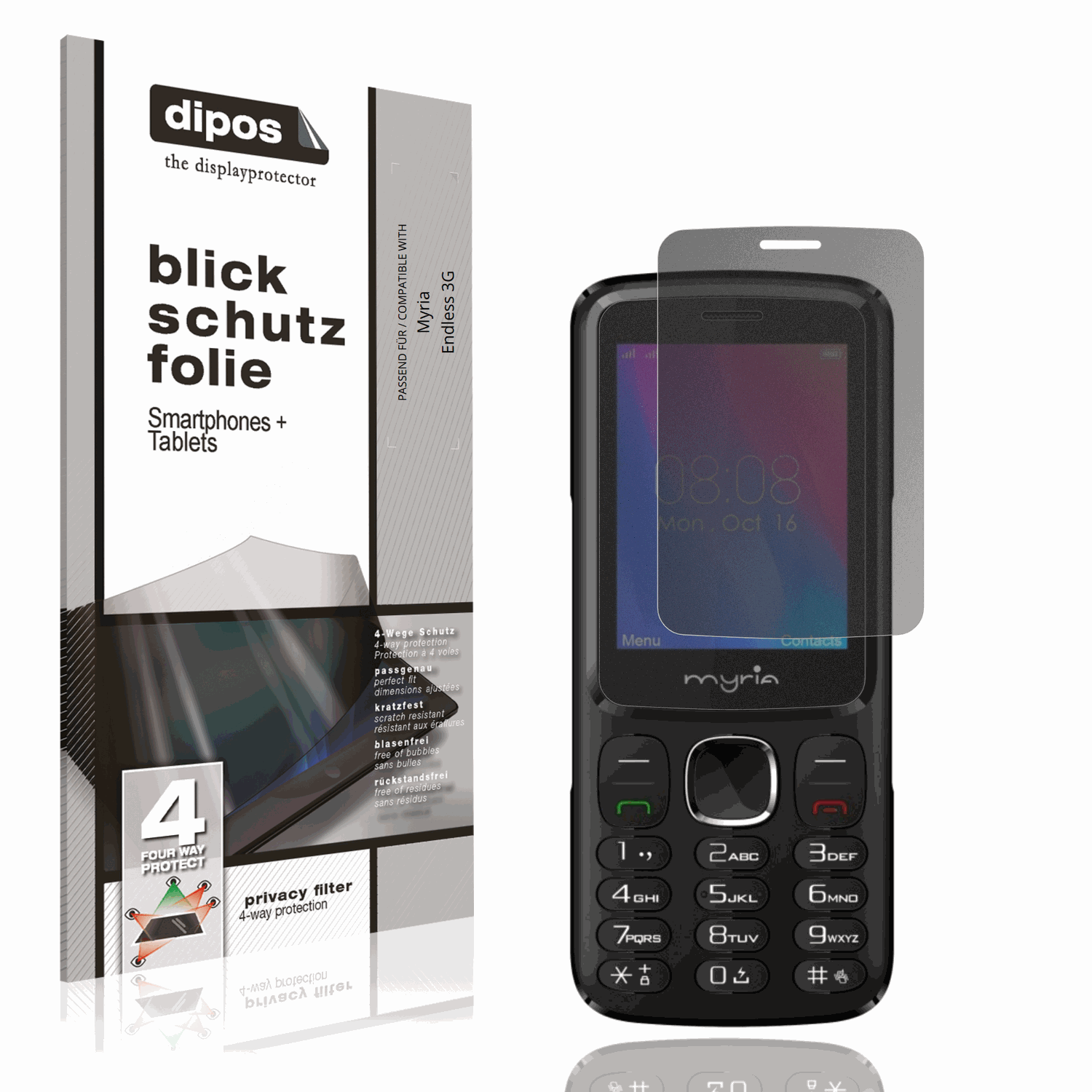 Blickschutzfolie von dipos passend für Myria Endless 3G, präziser Zuschnitt und blasenfrei montiert