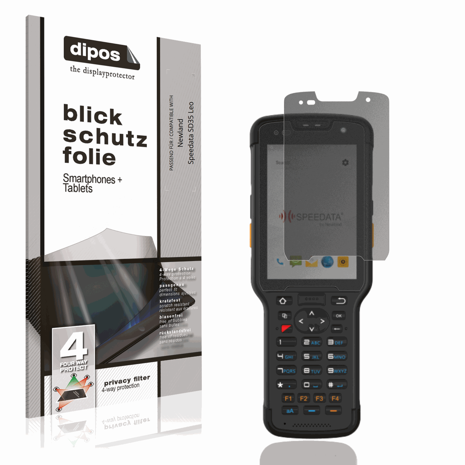 Blickschutzfolie von dipos passend für Newland Speedata SD35 Leo, präziser Zuschnitt und blasenfrei montiert