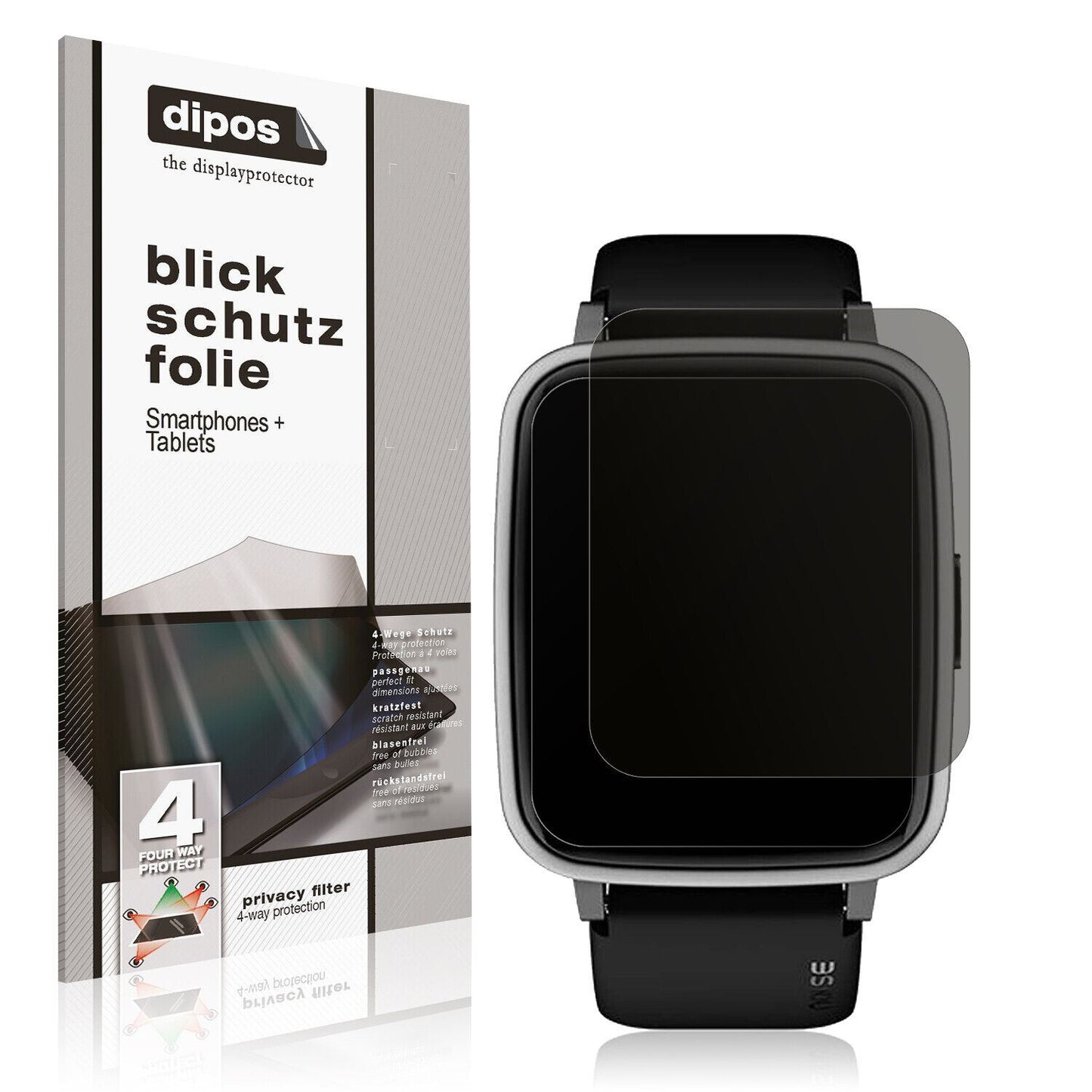 Blickschutzfolie von dipos passend für Noise ColorFit Pulse 2, präziser Zuschnitt und blasenfrei montiert