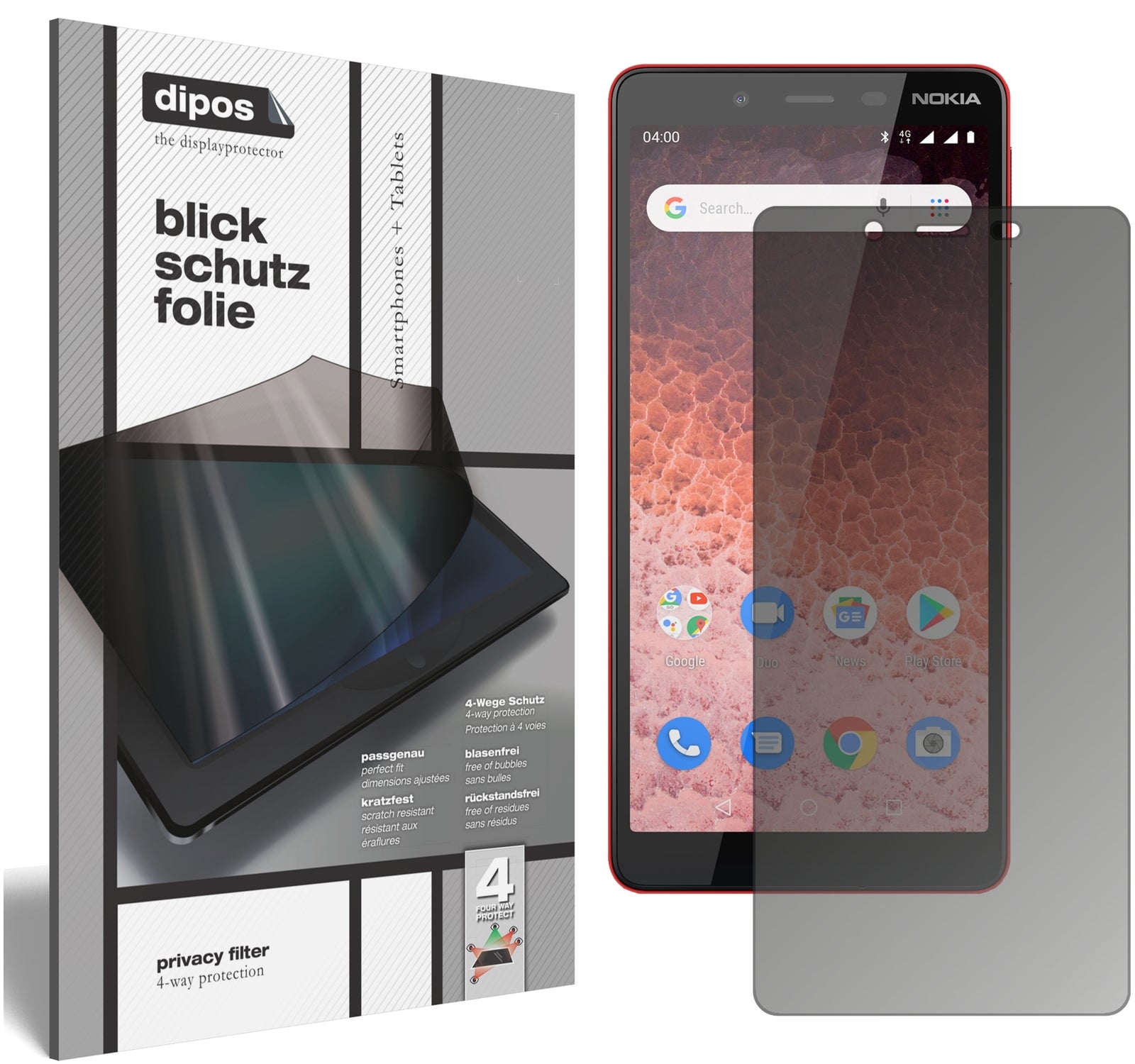 Blickschutzfolie von dipos passend für Nokia 1 Plus, präziser Zuschnitt und blasenfrei montiert