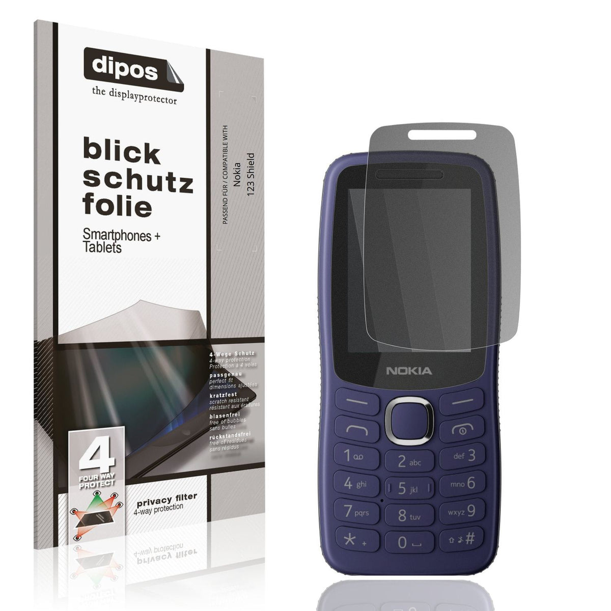 Blickschutzfolie von dipos passend für Nokia 123 Shield, präziser Zuschnitt und blasenfrei montiert