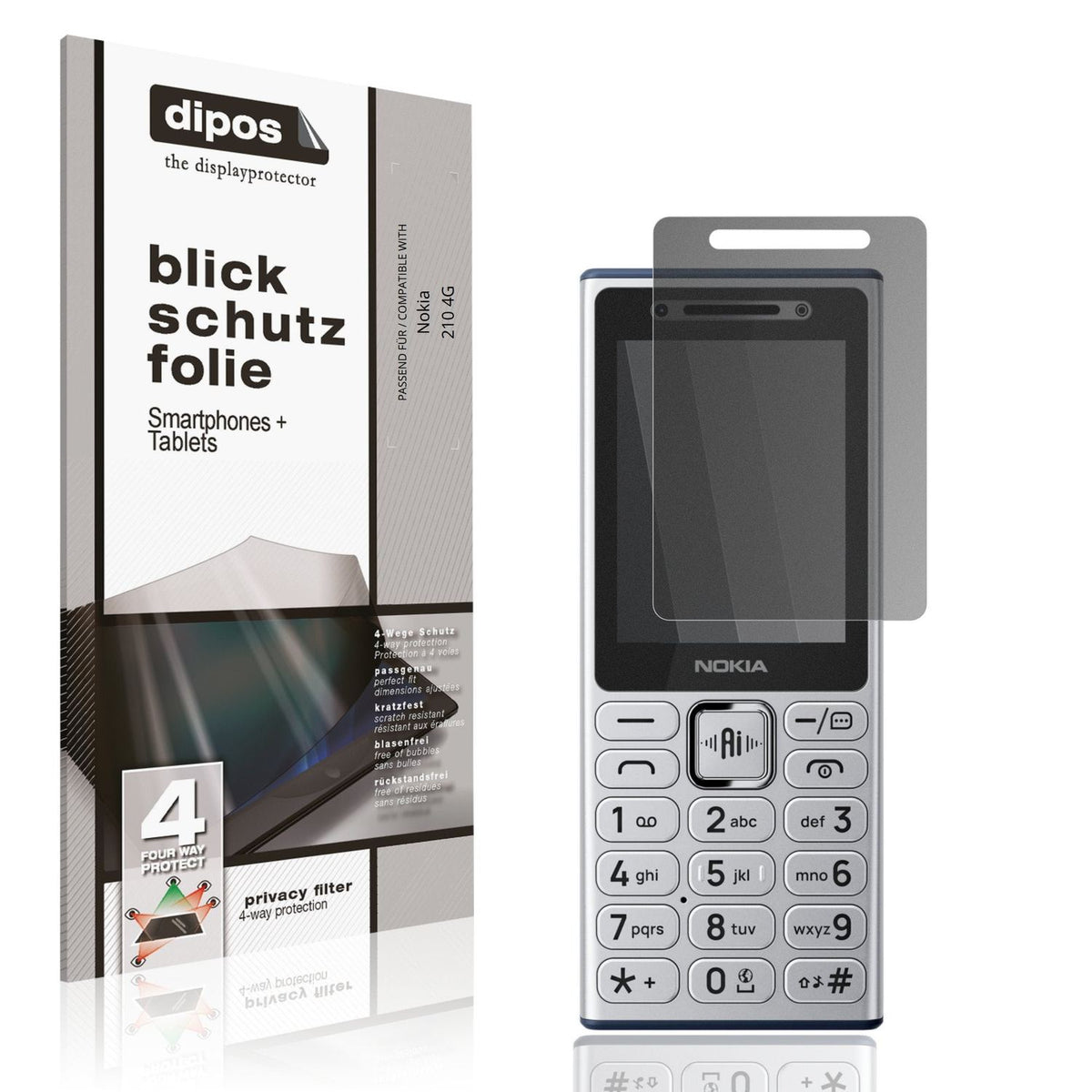 Blickschutzfolie von dipos passend für Nokia 210 4G, präziser Zuschnitt und blasenfrei montiert