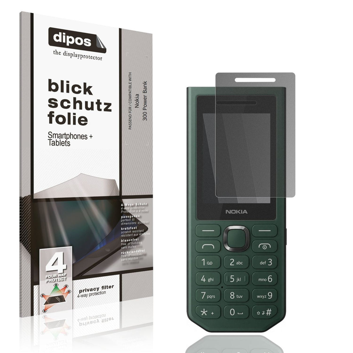 Blickschutzfolie von dipos passend für Nokia 300 Power Bank, präziser Zuschnitt und blasenfrei montiert