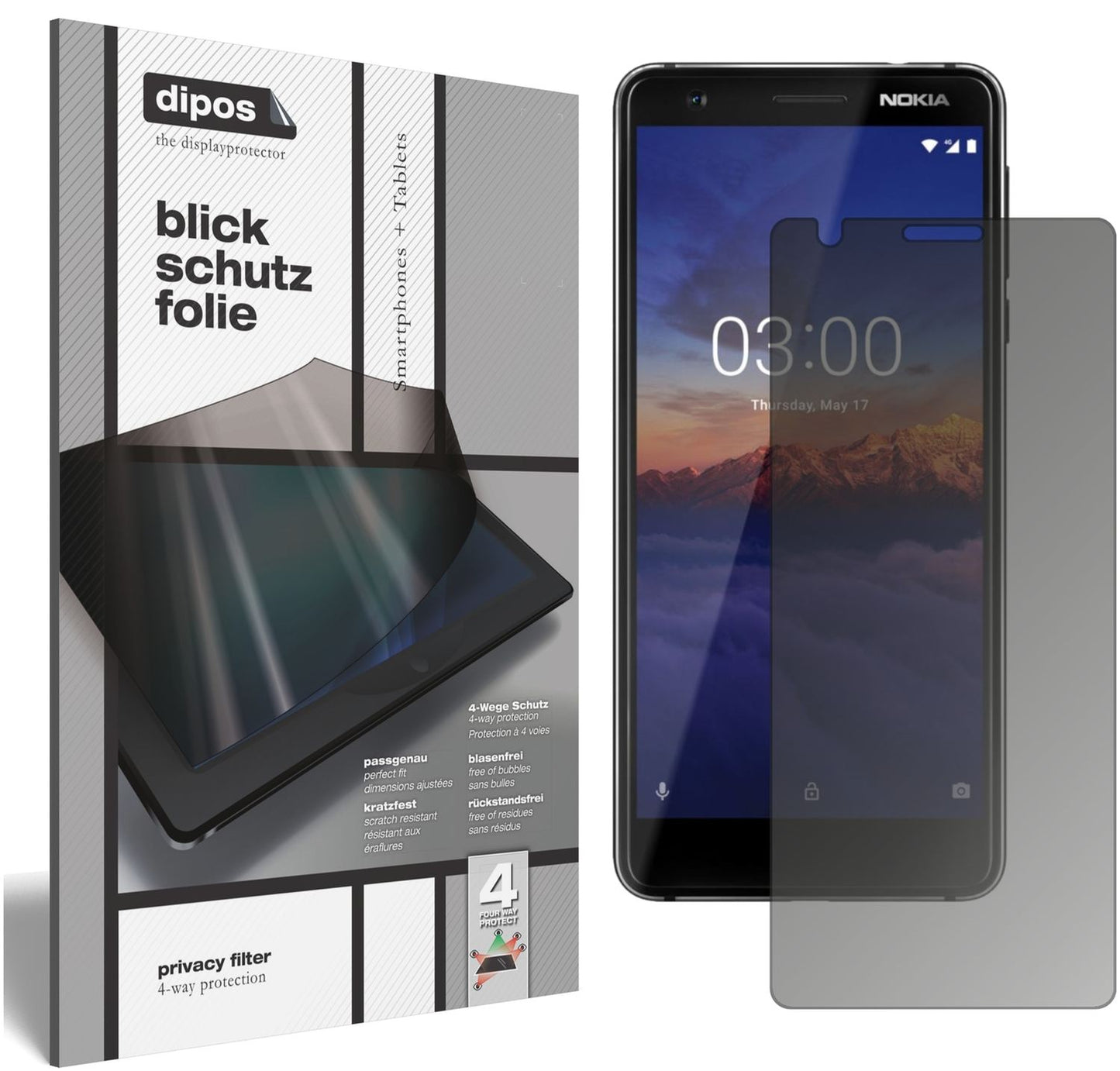 Blickschutzfolie von dipos passend für Nokia 46025, präziser Zuschnitt und blasenfrei montiert