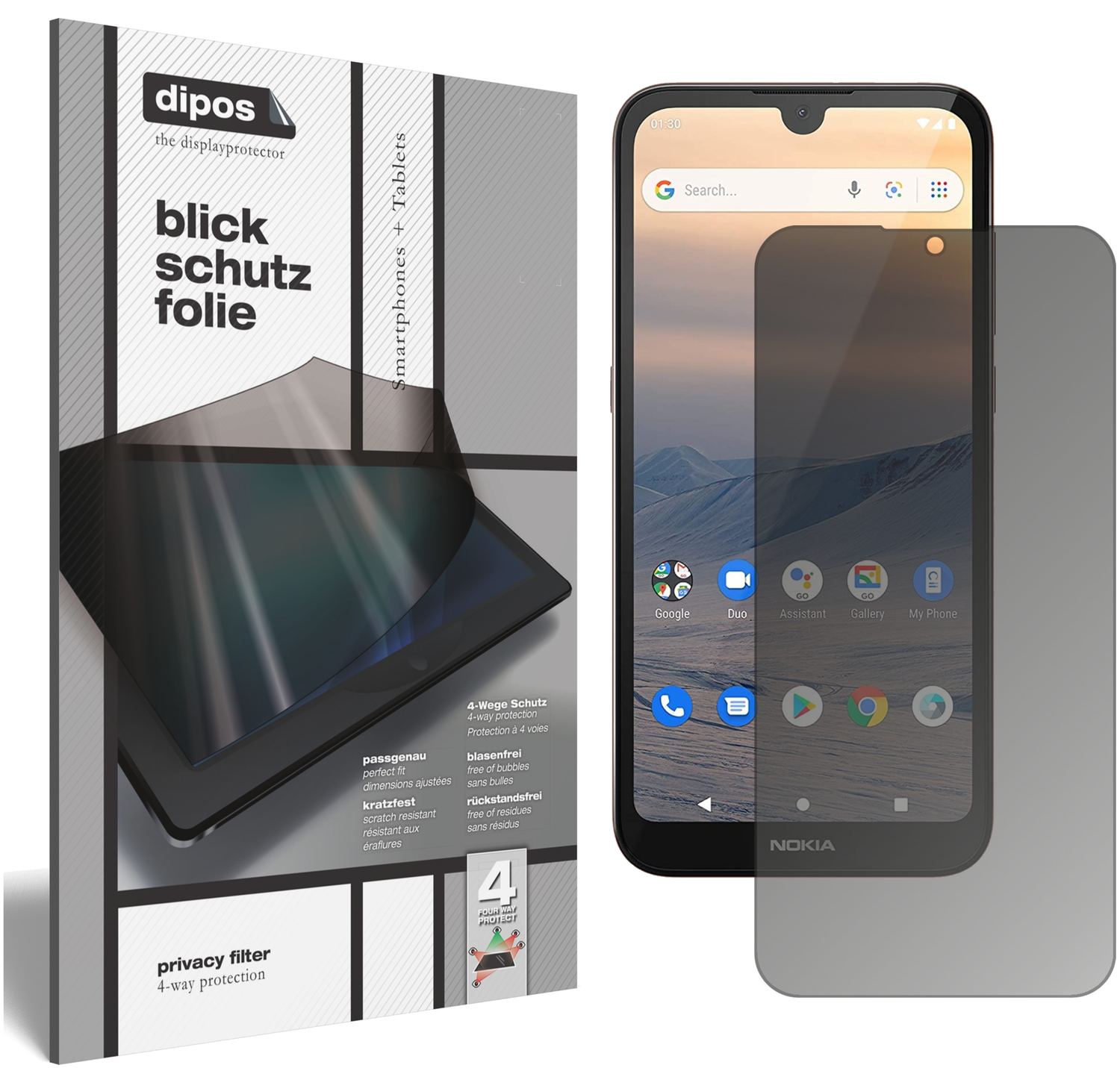 Blickschutzfolie von dipos passend für Nokia 46082, präziser Zuschnitt und blasenfrei montiert