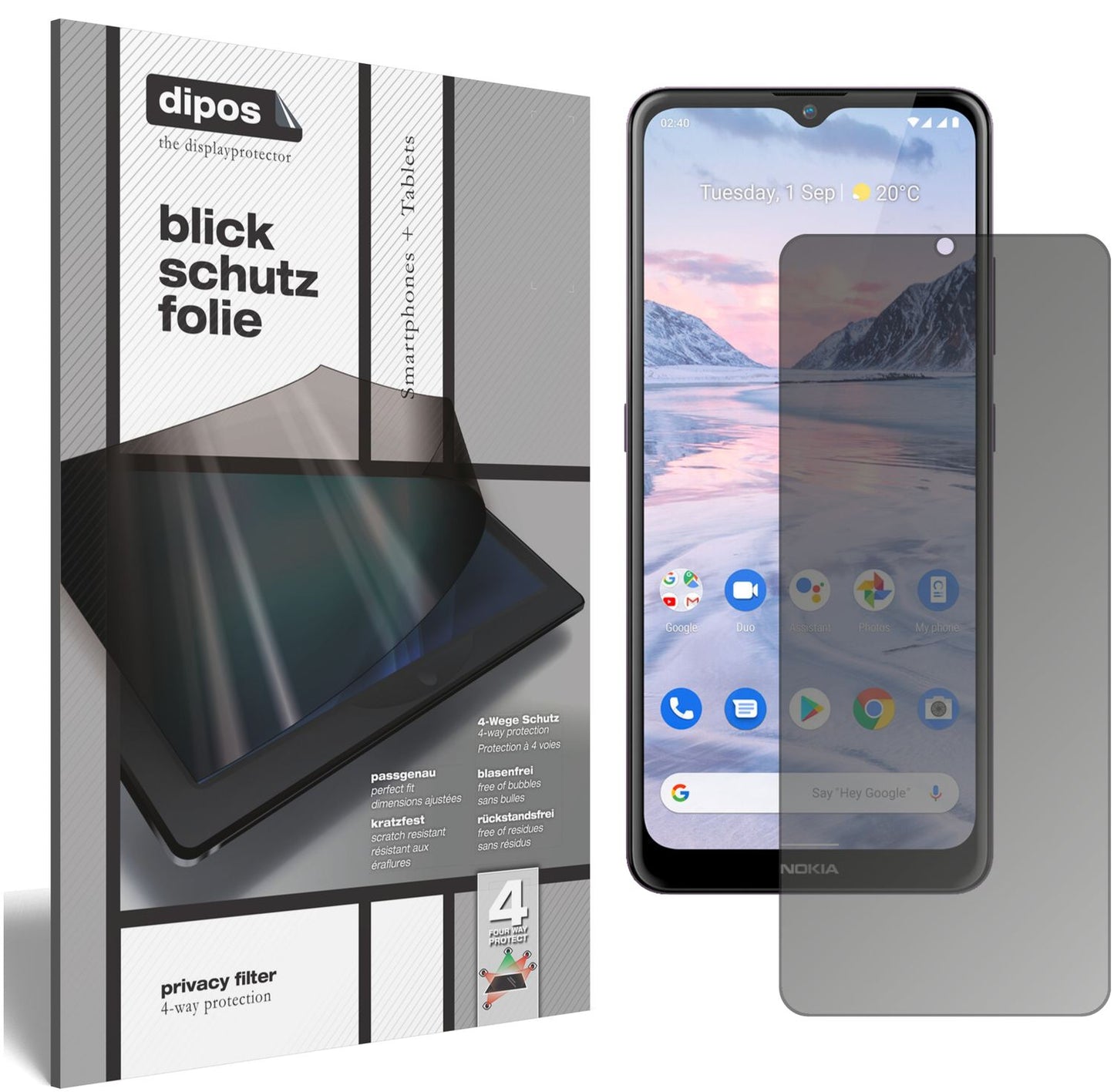 Blickschutzfolie von dipos passend für Nokia 46114, präziser Zuschnitt und blasenfrei montiert
