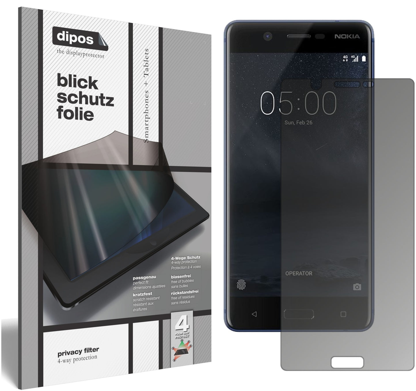 Blickschutzfolie von dipos passend für Nokia 5, präziser Zuschnitt und blasenfrei montiert
