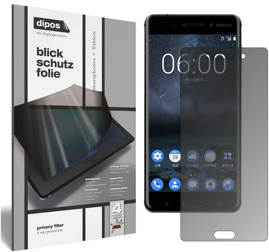 Blickschutzfolie von dipos passend für Nokia 6, präziser Zuschnitt und blasenfrei montiert