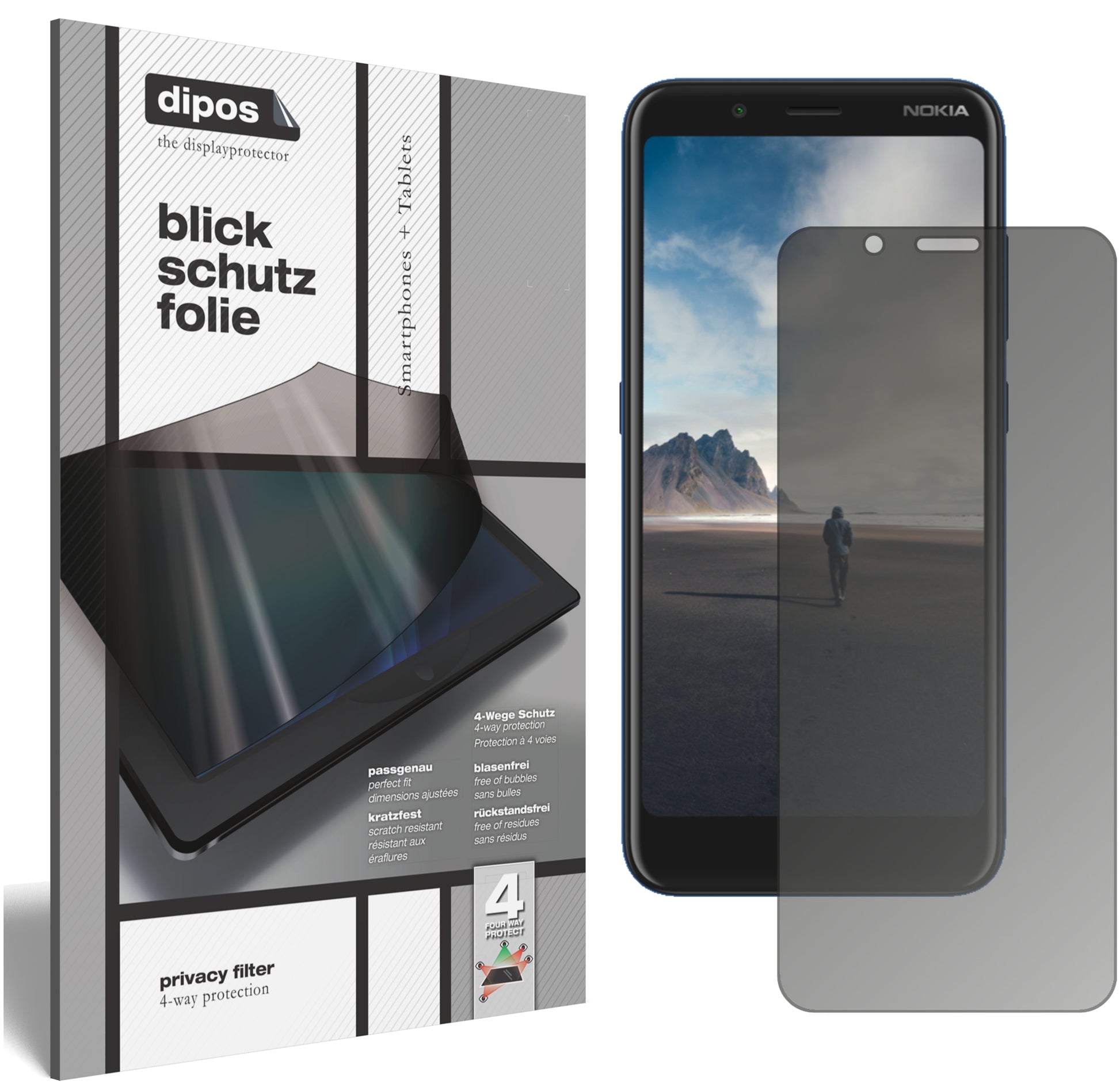 Blickschutzfolie von dipos passend für Nokia C2 Tennen, präziser Zuschnitt und blasenfrei montiert