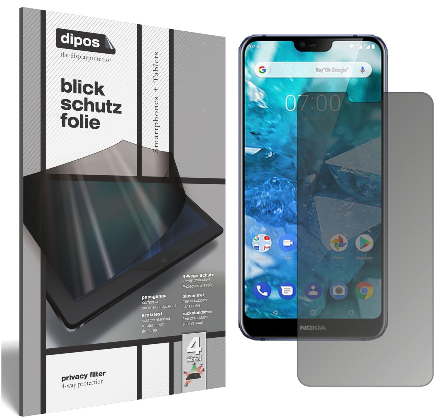 Blickschutzfolie von dipos passend für Nokia X7 (2018), präziser Zuschnitt und blasenfrei montiert