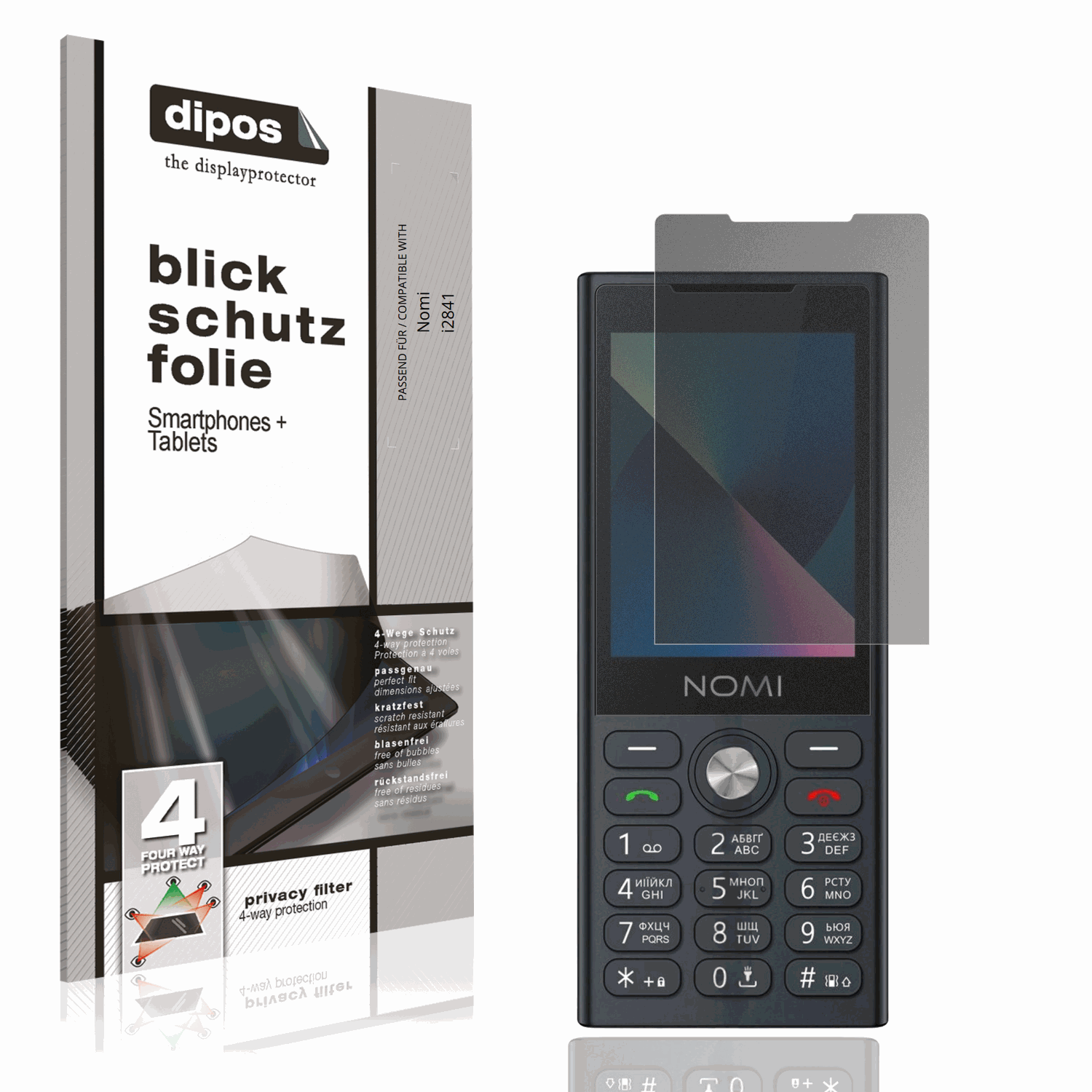 Blickschutzfolie von dipos passend für Nomi i2841, präziser Zuschnitt und blasenfrei montiert