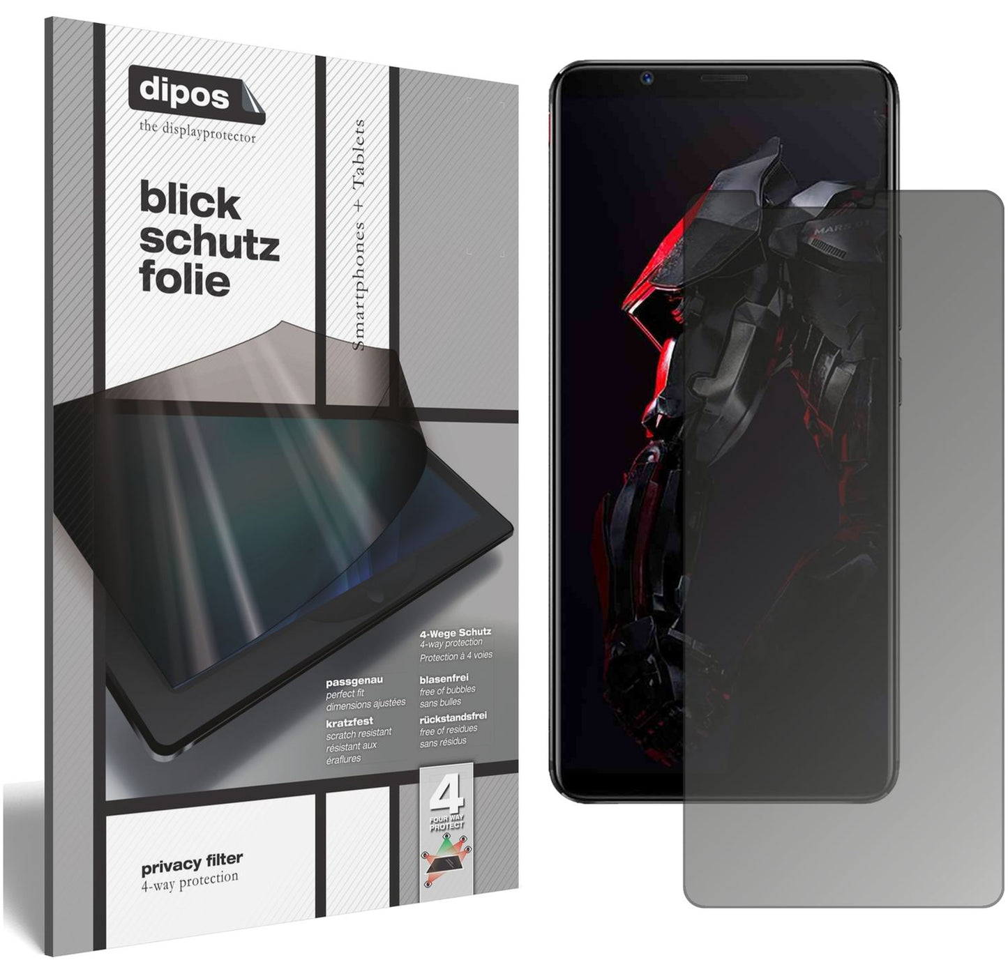 Blickschutzfolie von dipos passend für Nubia Red Magic Mars, präziser Zuschnitt und blasenfrei montiert