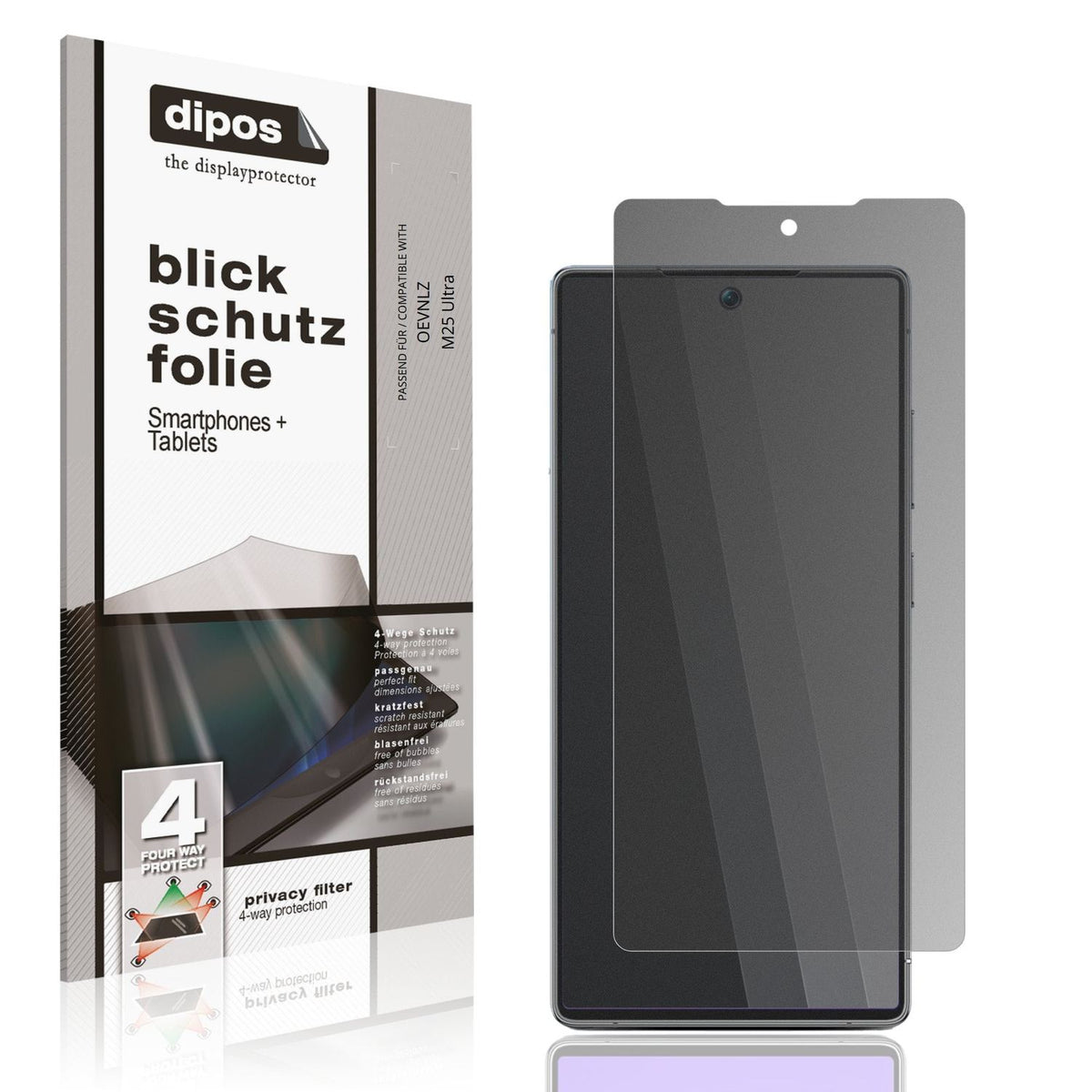 Blickschutzfolie von dipos passend für OEVNLZ M25 Ultra, präziser Zuschnitt und blasenfrei montiert