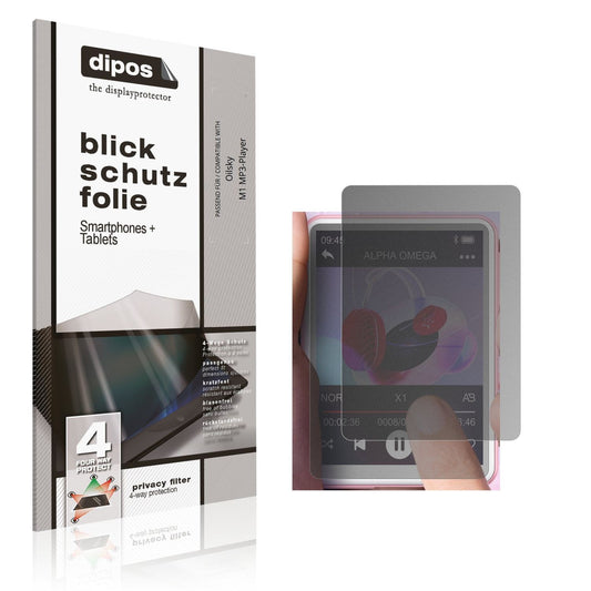 Blickschutzfolie von dipos passend für Oilsky M1 MP3-Player, präziser Zuschnitt und blasenfrei montiert