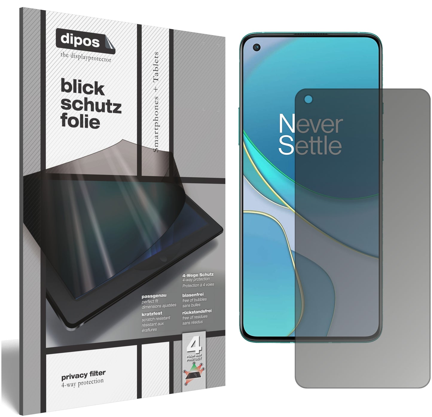 Blickschutzfolie von dipos passend für OnePlus 8T, präziser Zuschnitt und blasenfrei montiert