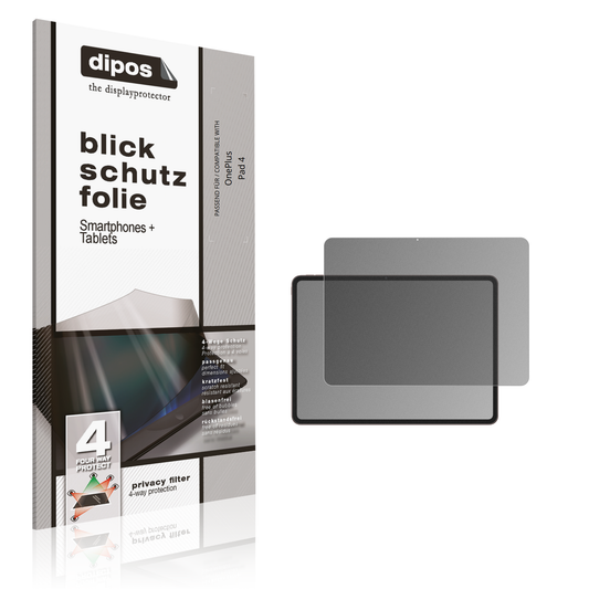 Blickschutzfolie von dipos passend für OnePlus Pad 4, präziser Zuschnitt und blasenfrei montiert
