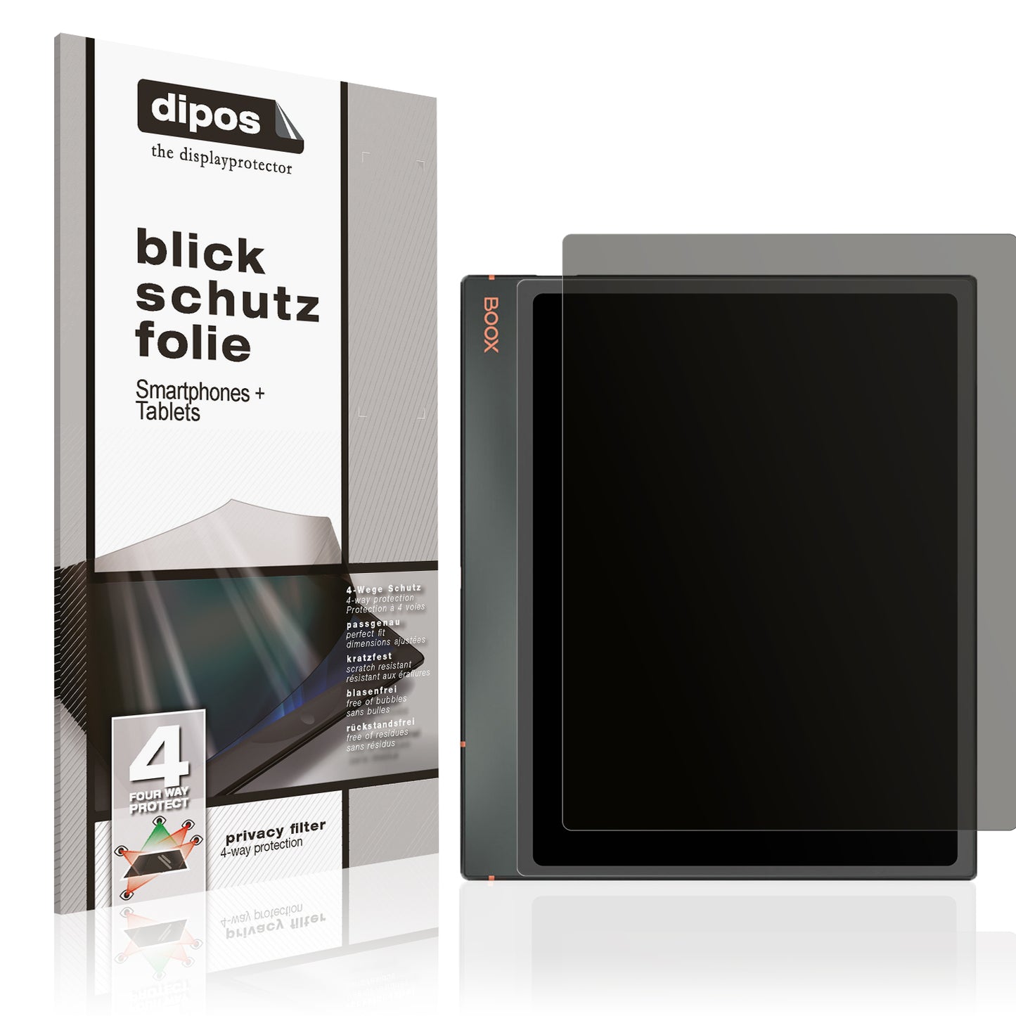 Blickschutzfolie von dipos passend für Onyx Boox Note Air3, präziser Zuschnitt und blasenfrei montiert