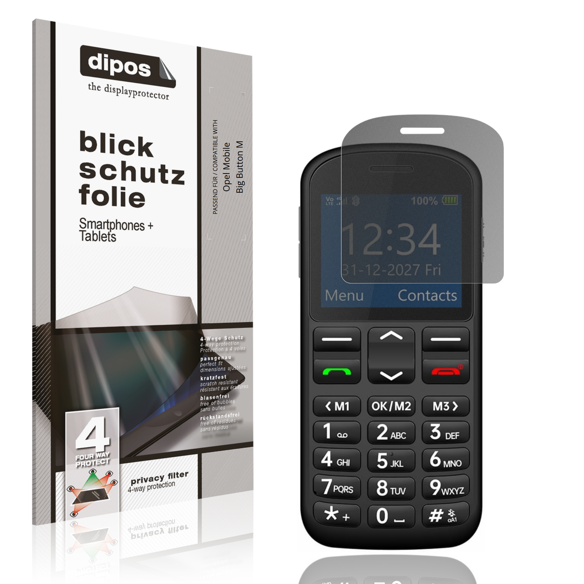 Blickschutzfolie von dipos passend für Opel Mobile Big Button M, präziser Zuschnitt und blasenfrei montiert