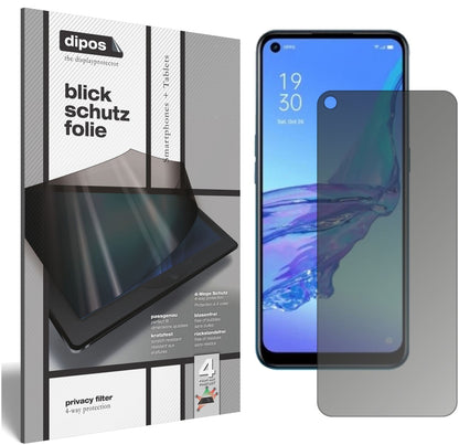 Blickschutzfolie von dipos passend für Oppo A53 (2020), präziser Zuschnitt und blasenfrei montiert
