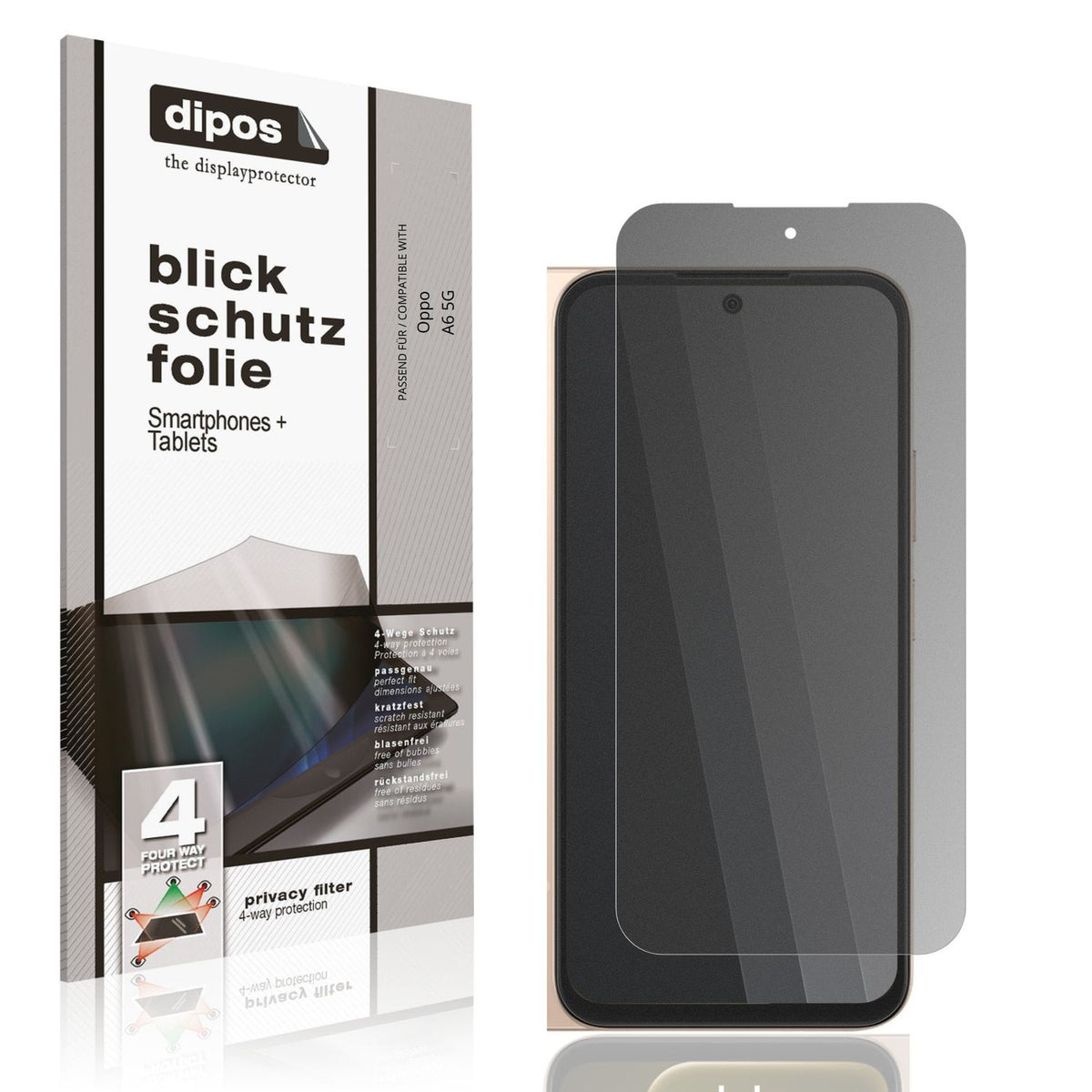 Blickschutzfolie von dipos passend für Oppo A6 5G, präziser Zuschnitt und blasenfrei montiert
