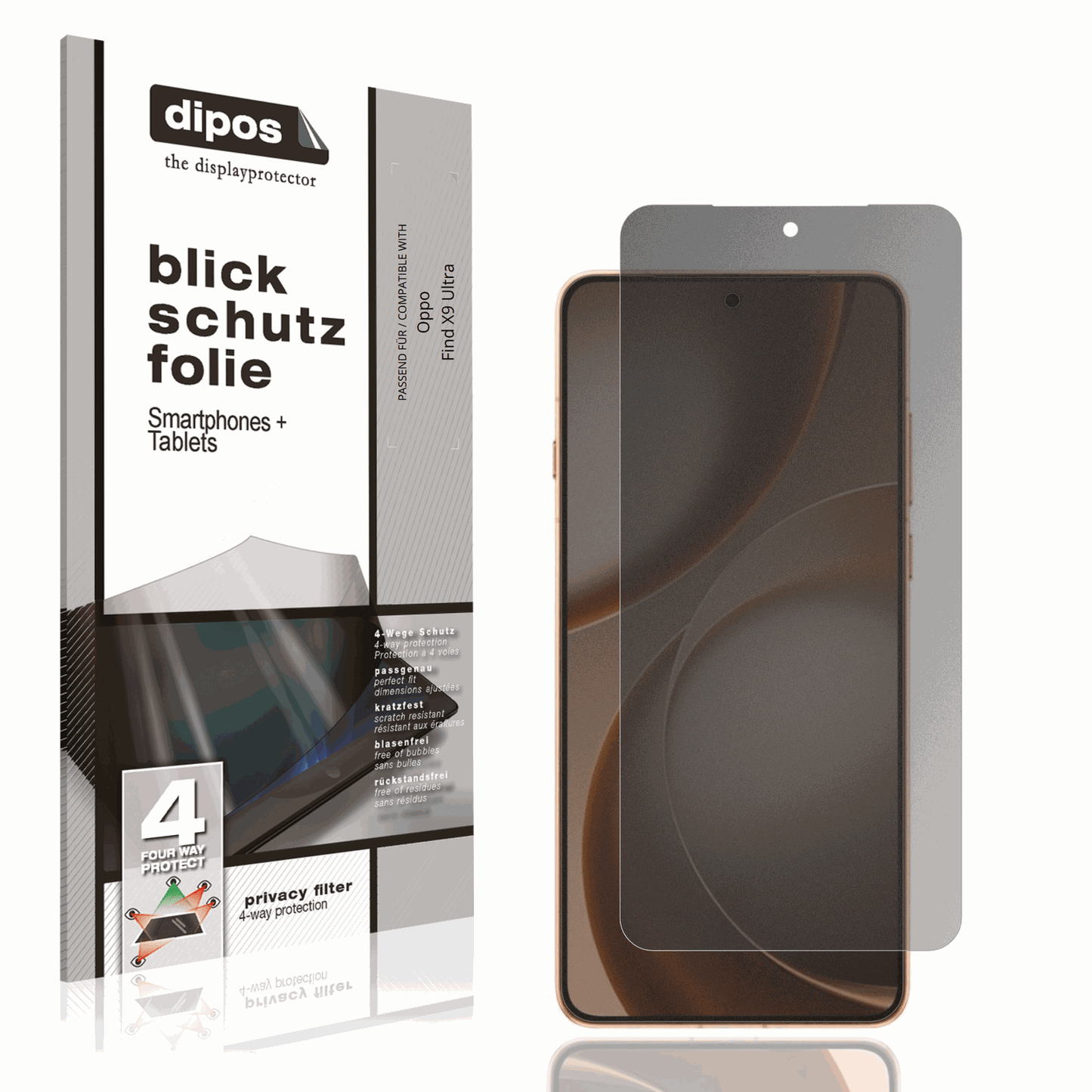Blickschutzfolie von dipos passend für Oppo Find X9 Ultra, präziser Zuschnitt und blasenfrei montiert