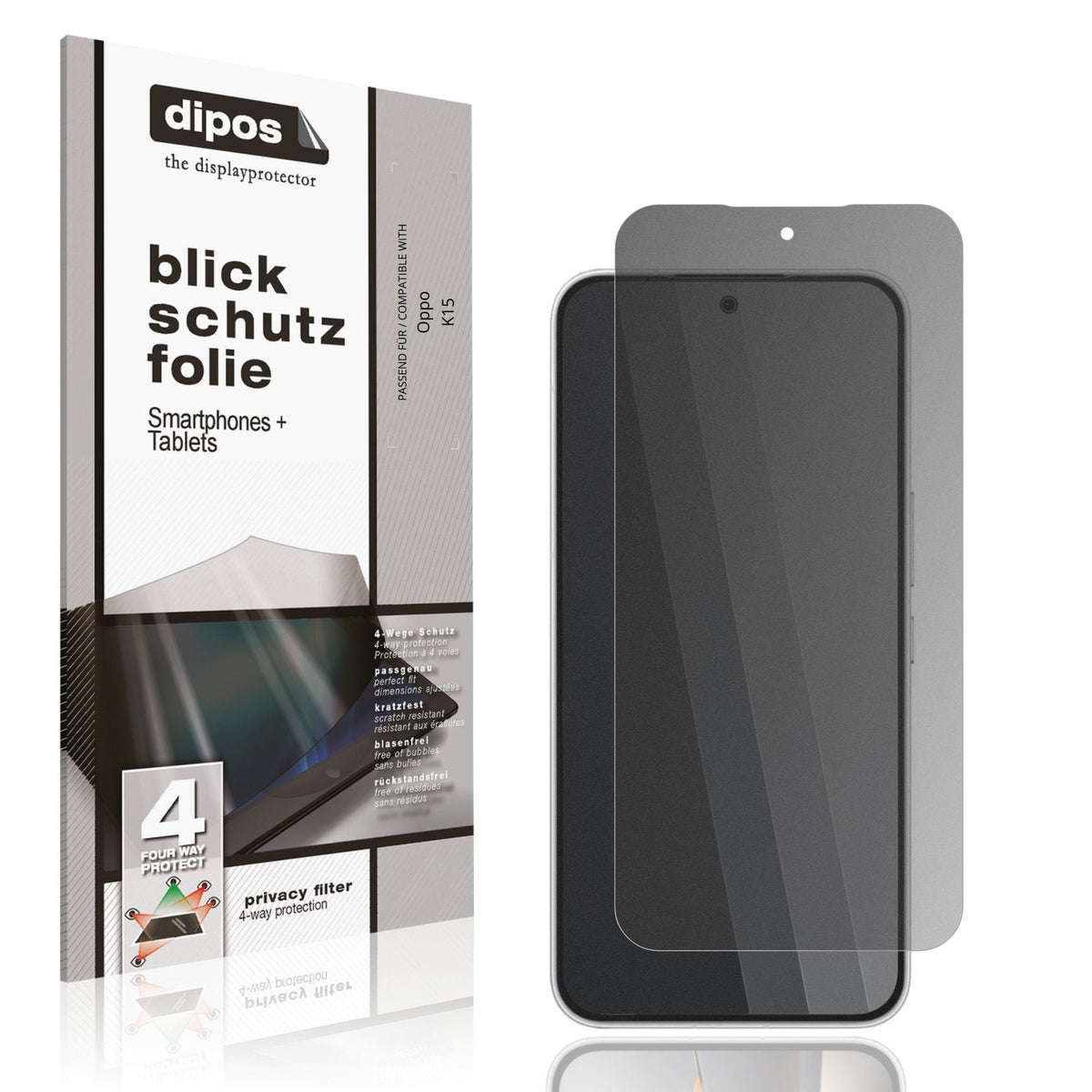 Blickschutzfolie von dipos passend für Oppo K15, präziser Zuschnitt und blasenfrei montiert