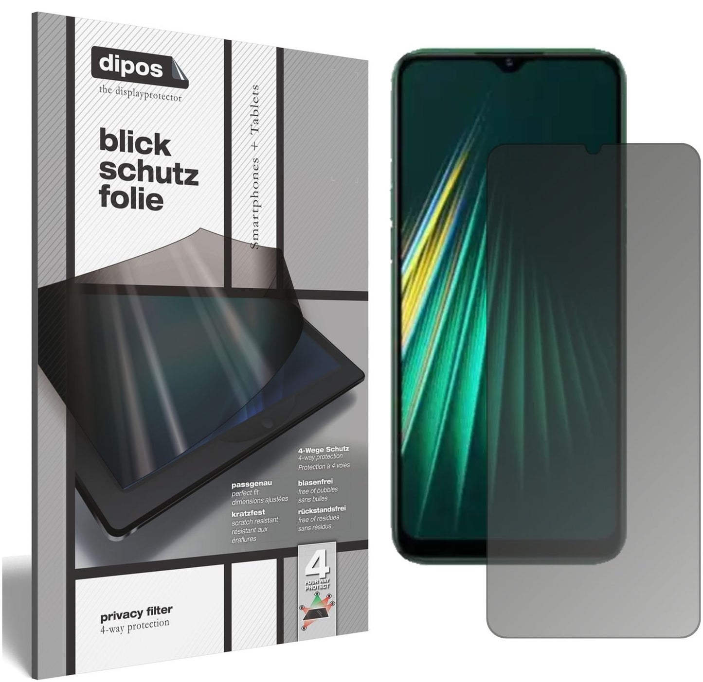 Blickschutzfolie von dipos passend für Oppo Realme 5i, präziser Zuschnitt und blasenfrei montiert