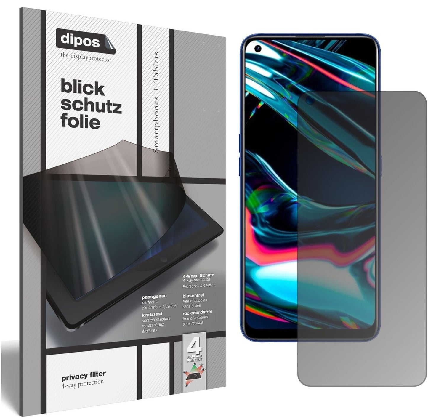 Blickschutzfolie von dipos passend für Oppo Realme 7 Pro, präziser Zuschnitt und blasenfrei montiert