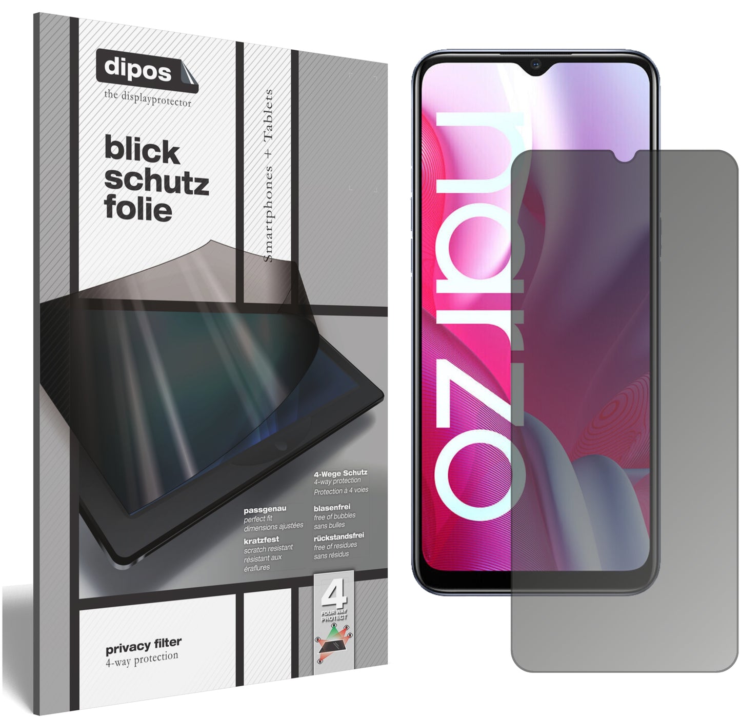 Blickschutzfolie von dipos passend für Oppo Realme Narzo 20, präziser Zuschnitt und blasenfrei montiert
